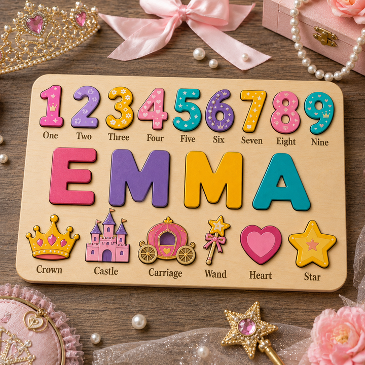 Girls Name Puzzle with Numbers, Princess Nursery Gift – Talewix