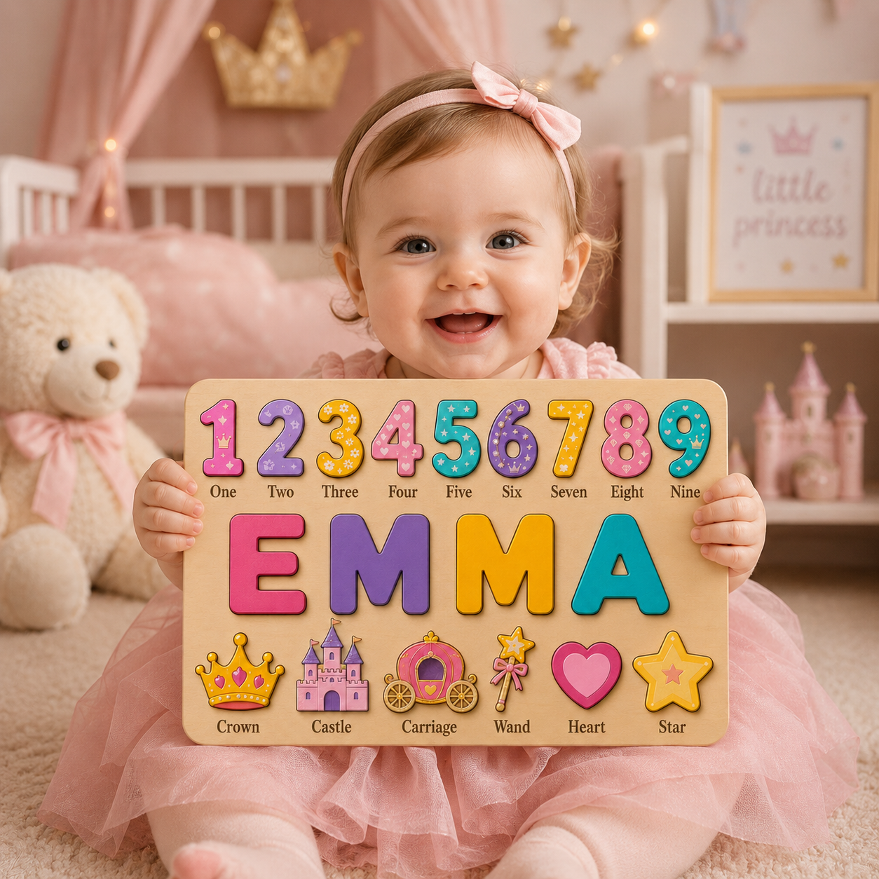 Numbers Puzzle Icon Girls Name Puzzle with Numbers, Princess Nursery Gift – Talewix