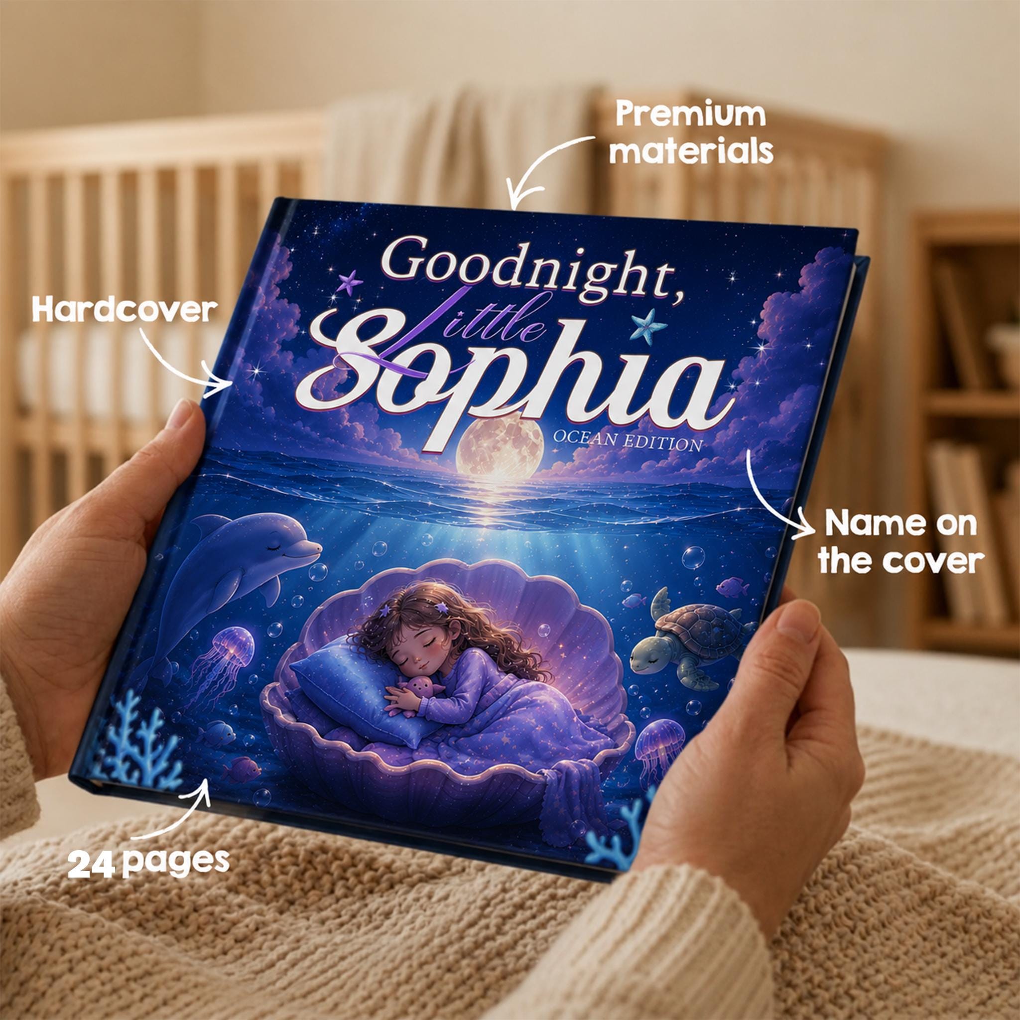 Personalized Ocean Bedtime Story Book, Custom Name Baby Book