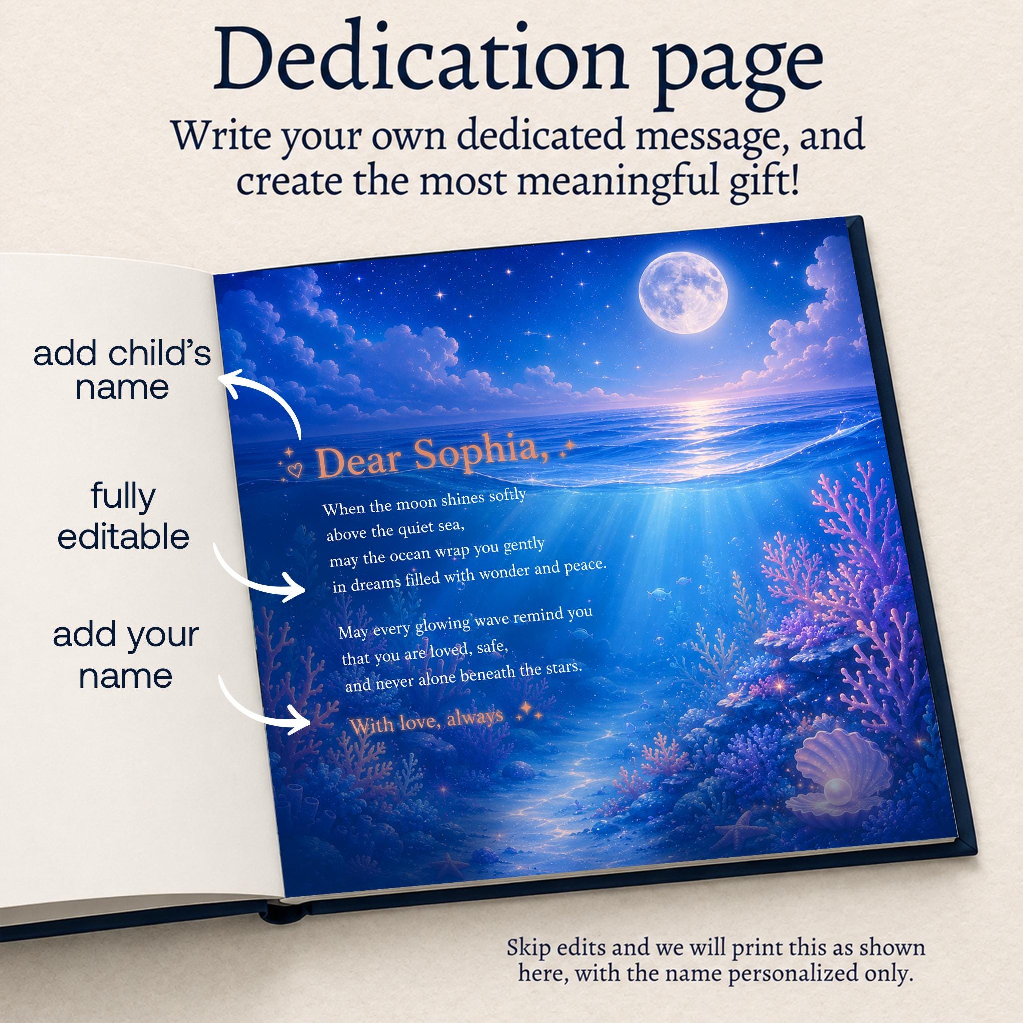 Personalized Ocean Bedtime Story Book, Custom Name Baby Book