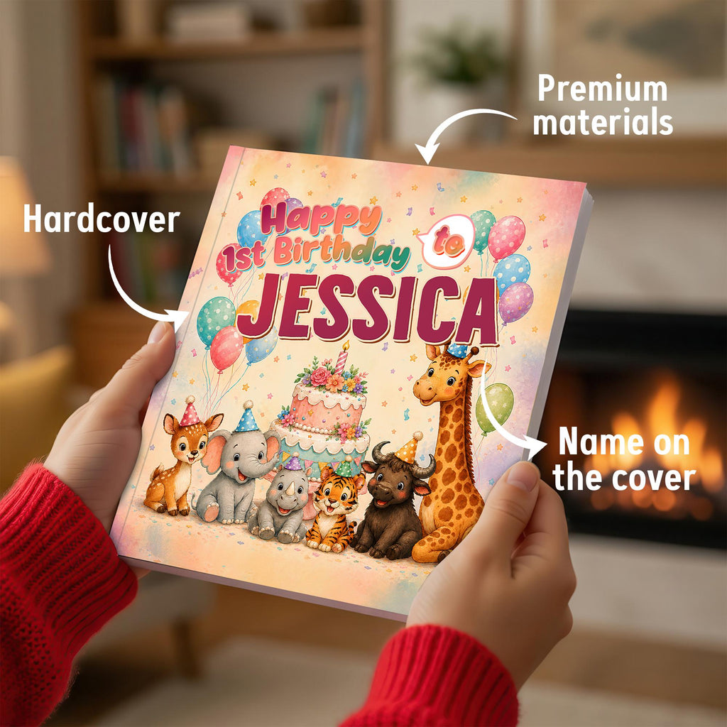 Personalized 1st Birthday Book, Safari Animal Story Keepsake Gift