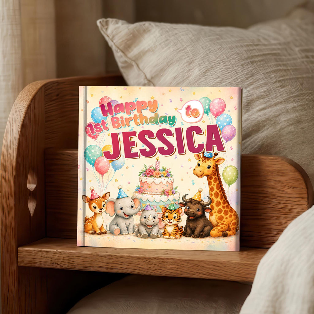 Personalized 1st Birthday Book, Safari Animal Story Keepsake Gift