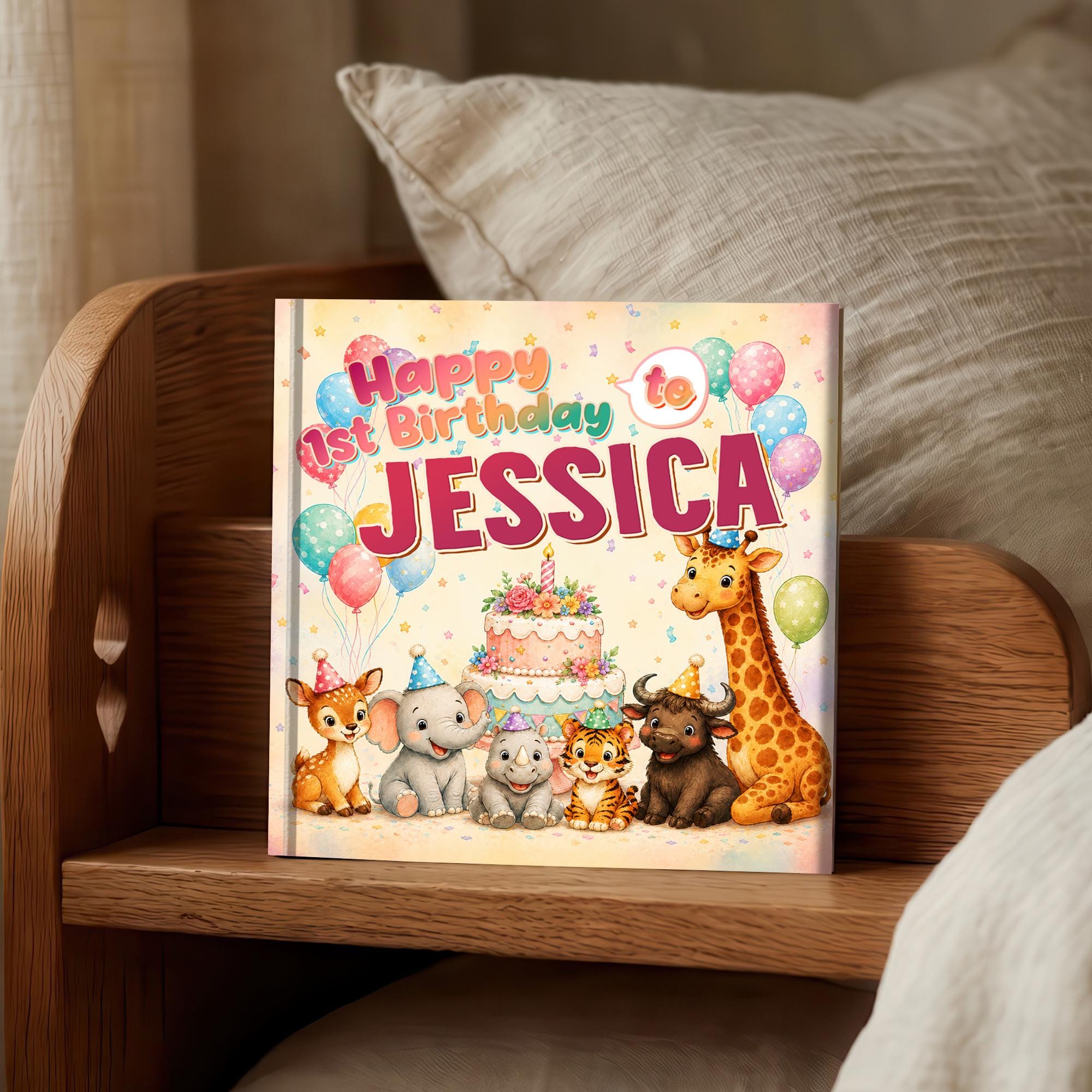 Personalized 1st Birthday Book, Safari Animal Story Keepsake Gift