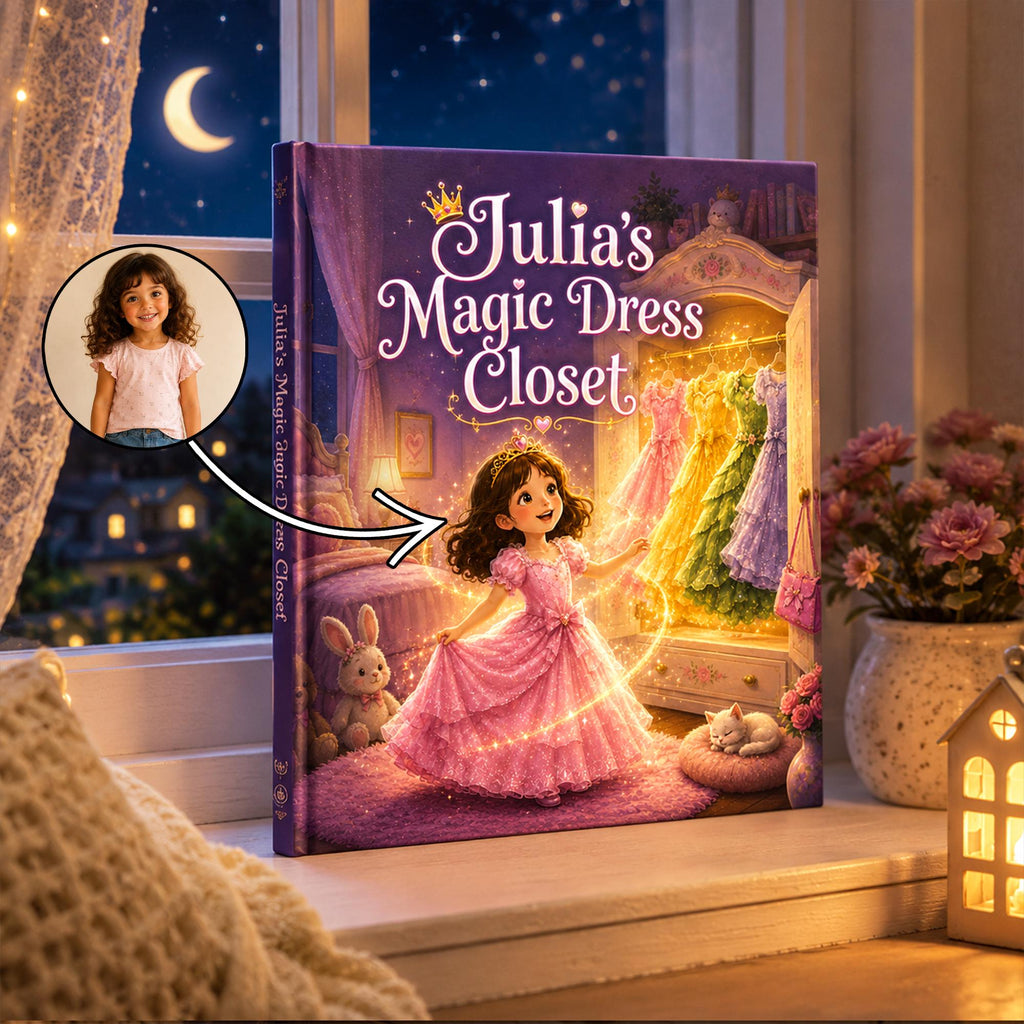 Personalized Photo Princess Story Book, Custom Name Magic Dress Closet Book, Hardcover Bedtime Book, Baby Girl Birthday Gift