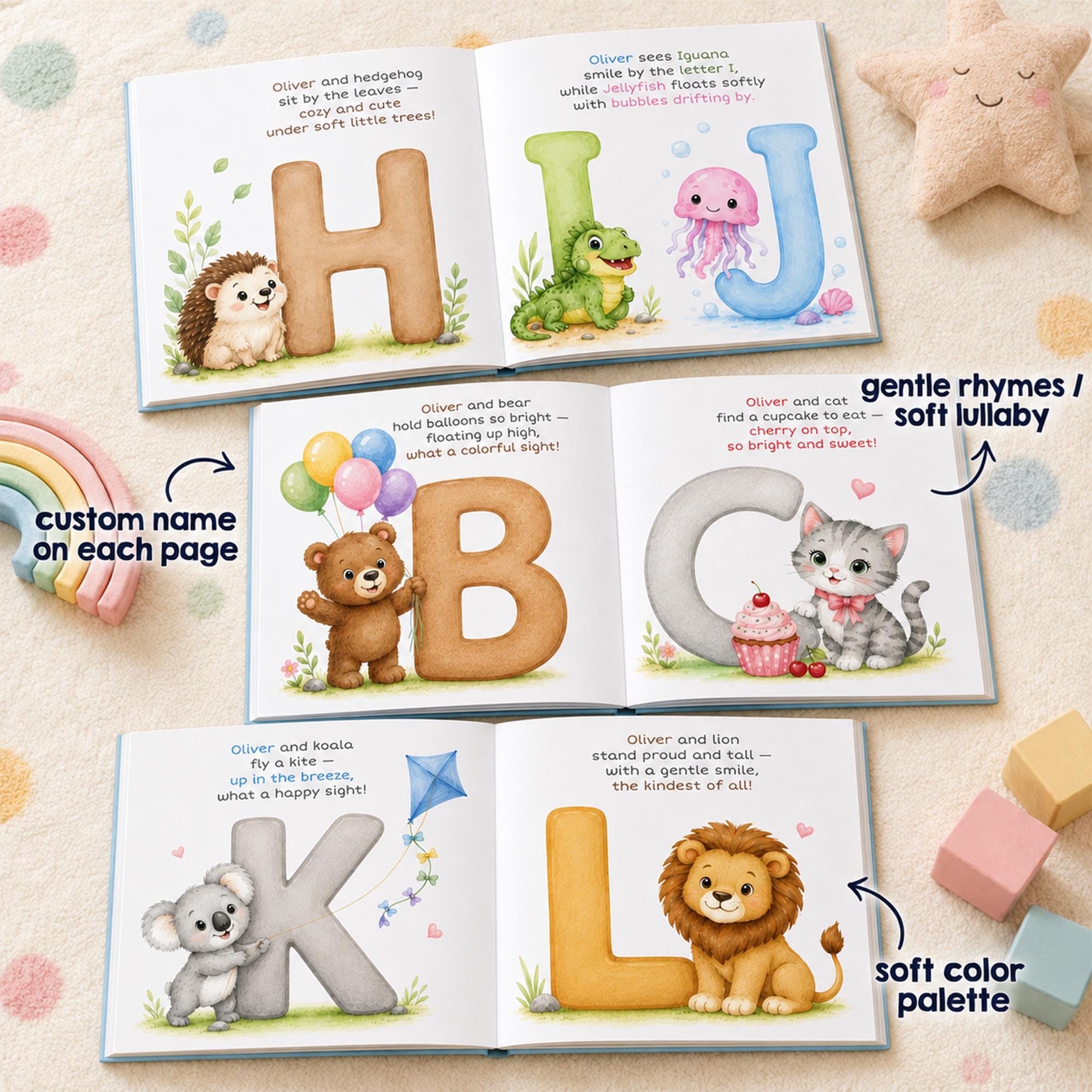 Personalized Alphabet Train Book, Custom Name ABC Storybook, Animal Letter Hardcover, Baby Shower Gift for Kids, First Birthday Gift