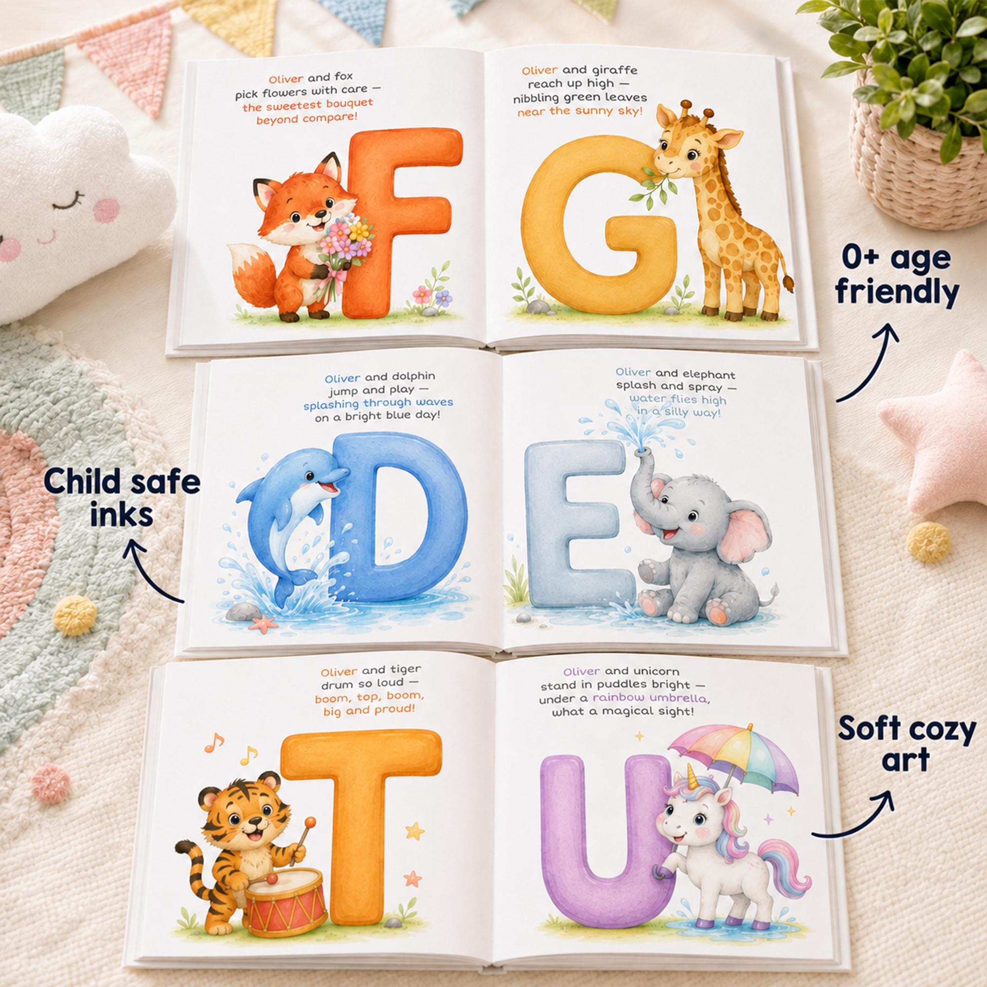 Personalized Alphabet Train Book, Custom Name ABC Storybook, Animal Letter Hardcover, Baby Shower Gift for Kids, First Birthday Gift