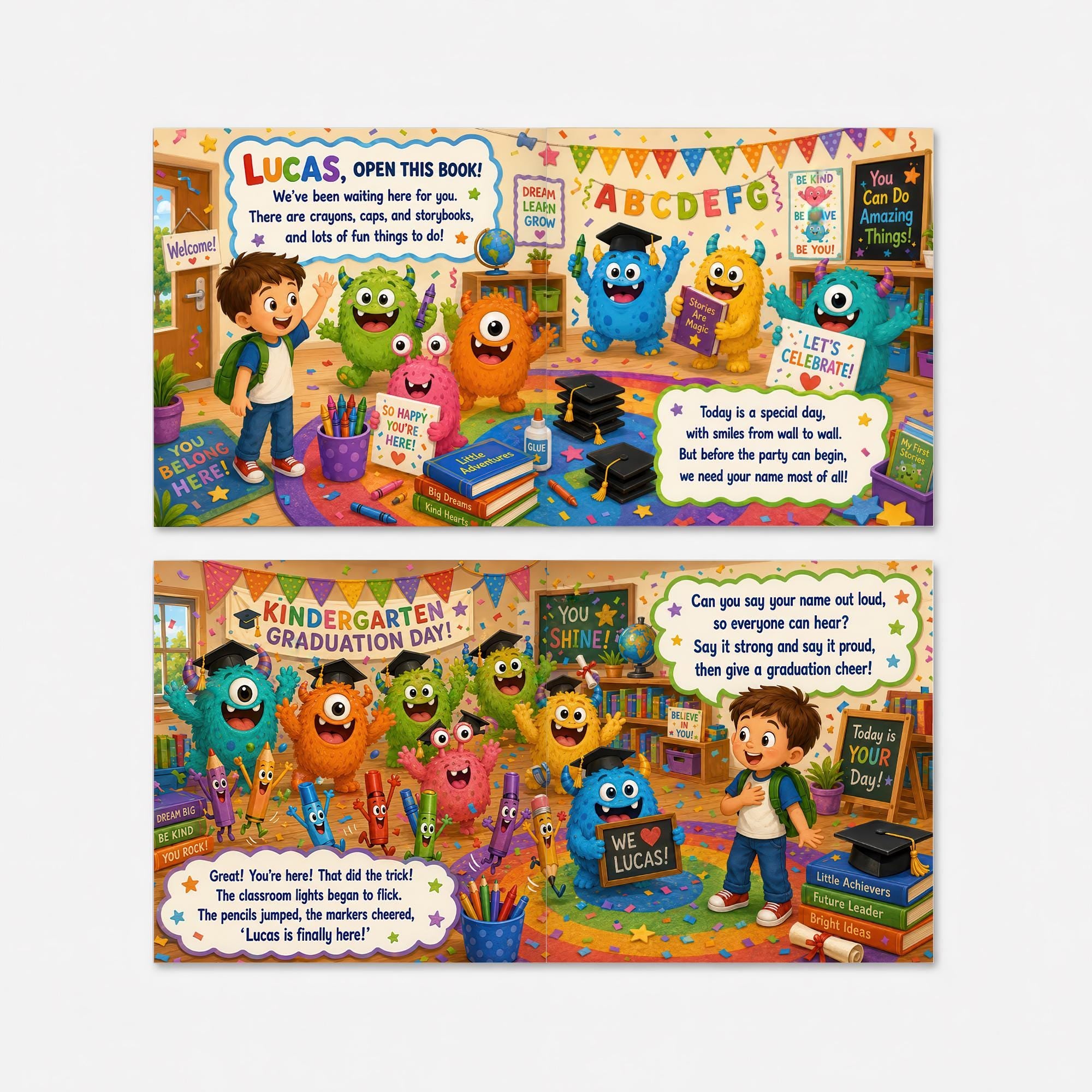 Personalized Halloween Book For Kids, Custom Name Graduation Story Book, Colorful Monster Preschool Kindergarten Gift