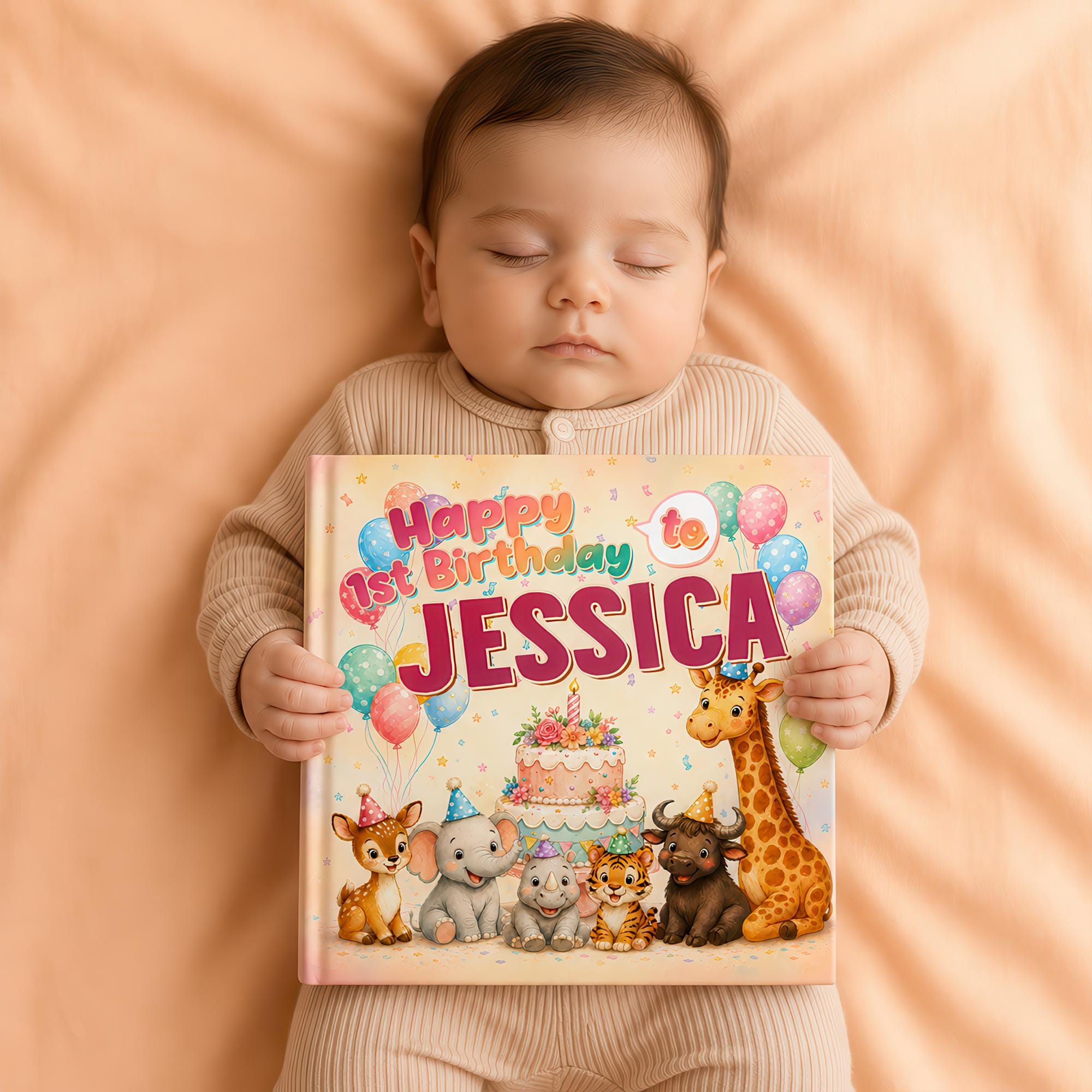 Personalized 1st Birthday Book, Safari Animal Story Keepsake Gift