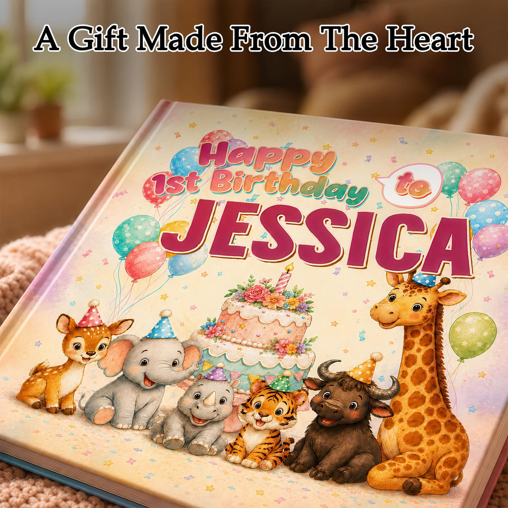 Personalized 1st Birthday Book, Safari Animal Story Keepsake Gift