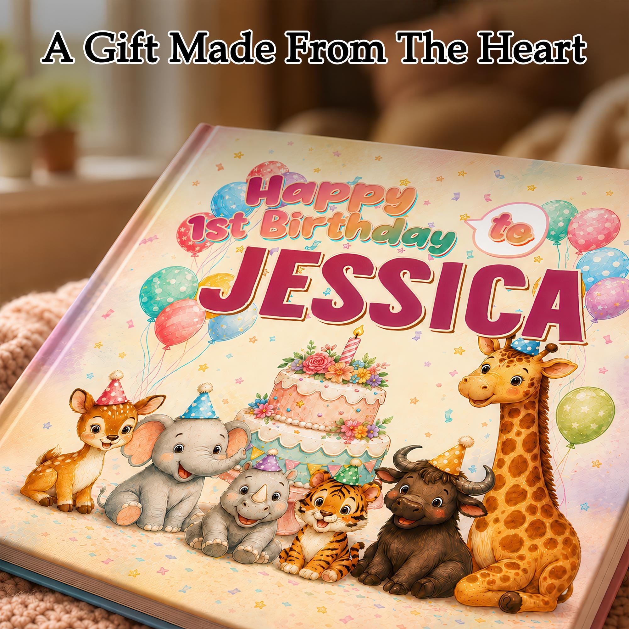 Personalized 1st Birthday Book, Safari Animal Story Keepsake Gift