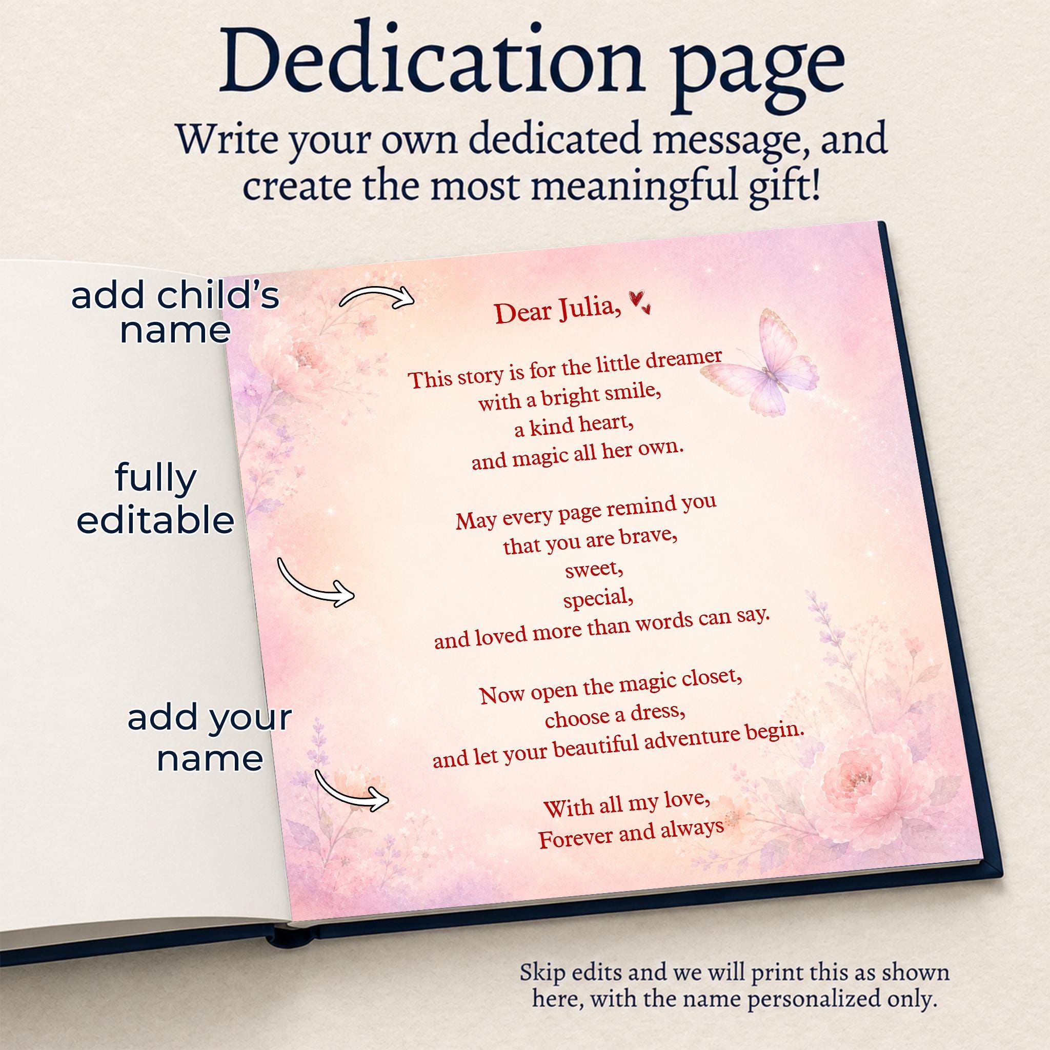 Personalized Photo Princess Story Book, Custom Name Magic Dress Closet Book, Hardcover Bedtime Book, Baby Girl Birthday Gift