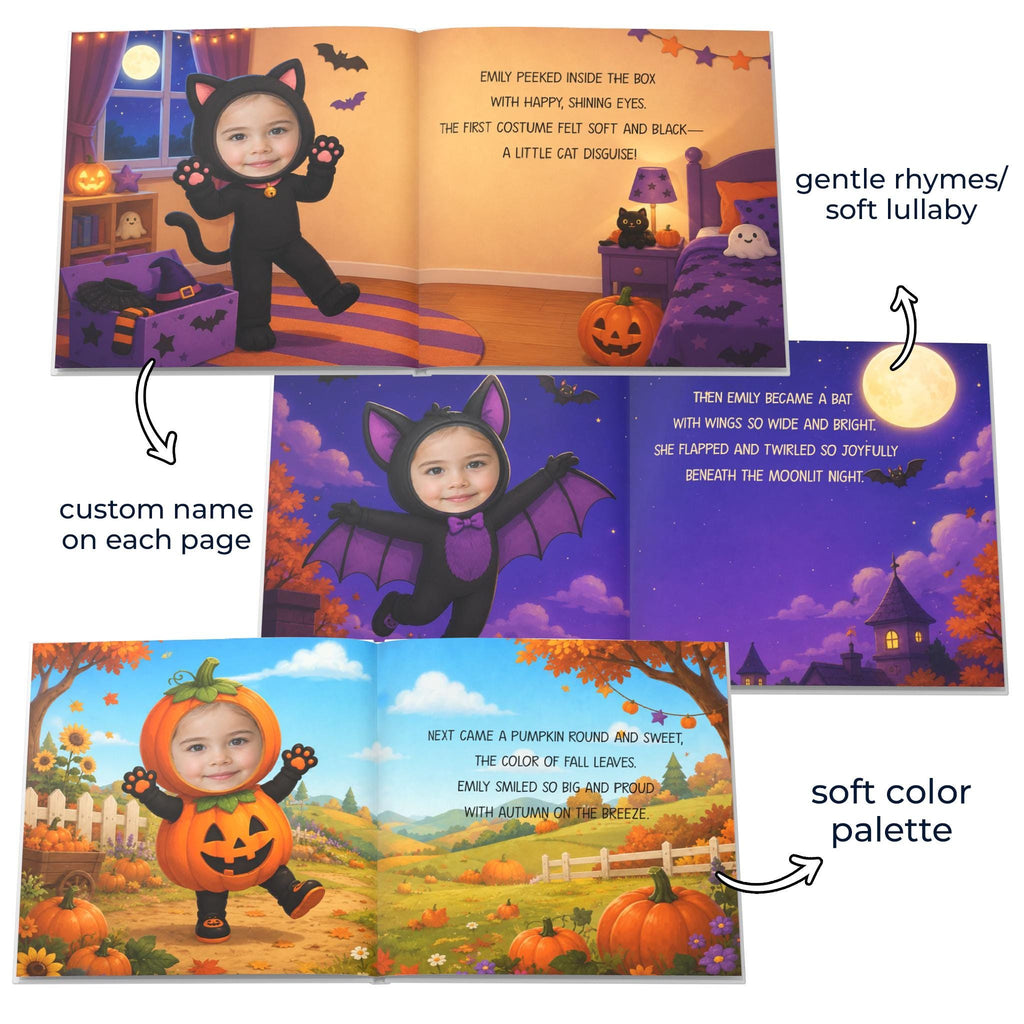 Personalized Halloween Costume Story Book for Kids, Custom Name Bedtime Adventure, Soft Lullaby & Gentle Rhyme