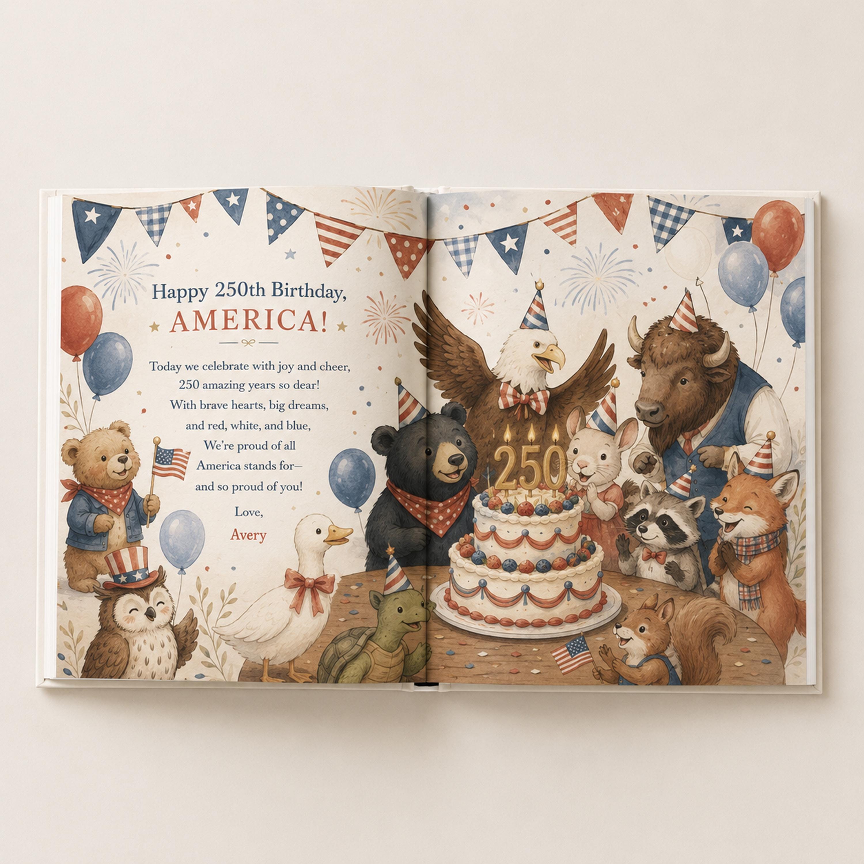 Personalized America 250th Birthday Book, Custom Baby Name Storybook, 1776 2026 Keepsake Gift, Patriotic Baby Gift