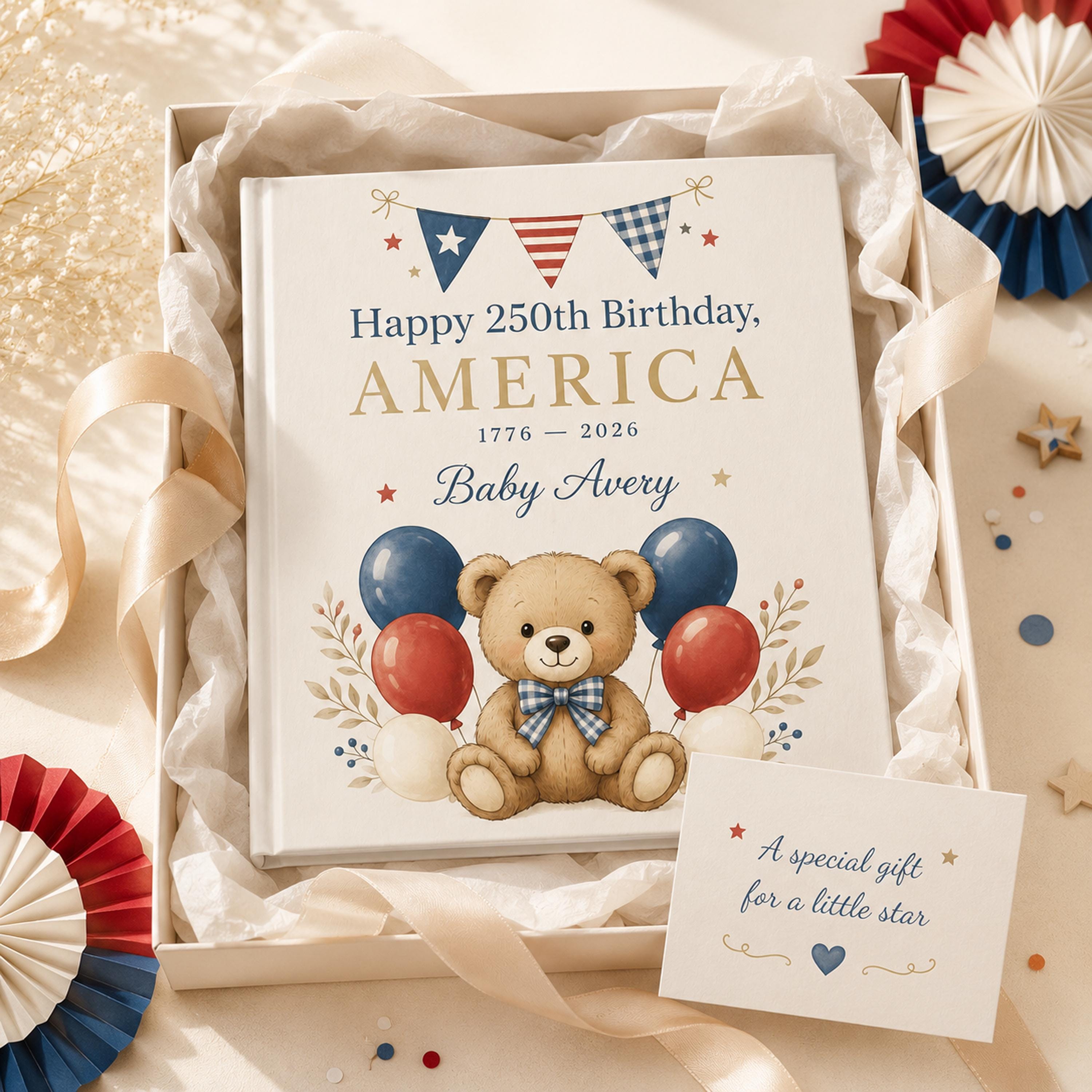 Personalized America 250th Birthday Book, Custom Baby Name Storybook, 1776 2026 Keepsake Gift, Patriotic Baby Gift