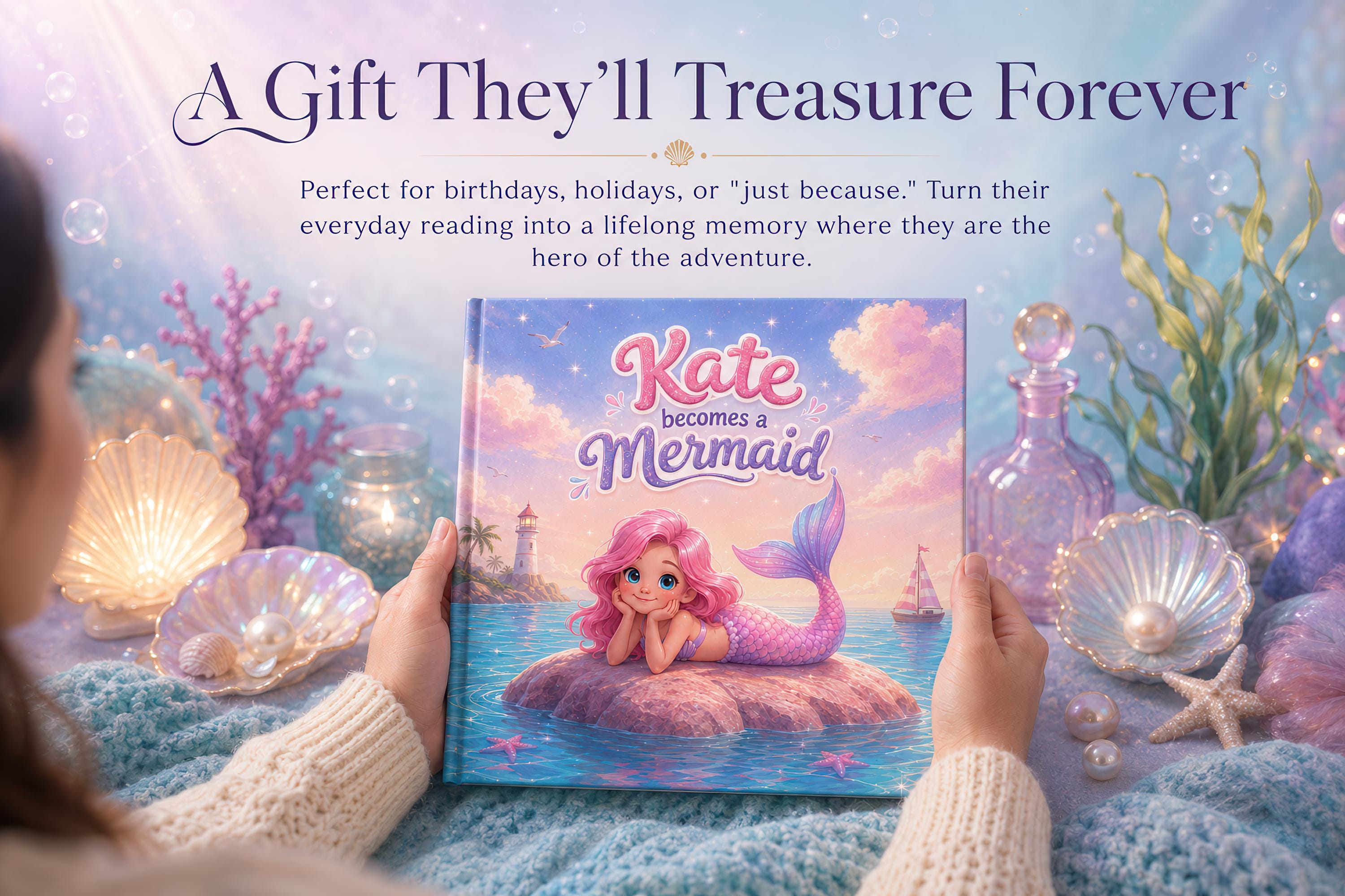 Custom Name Story Mermaid Book for Girls, Magical Ocean Adventure, Child Becomes a Mermaid, Unique Personalized Kids Gift