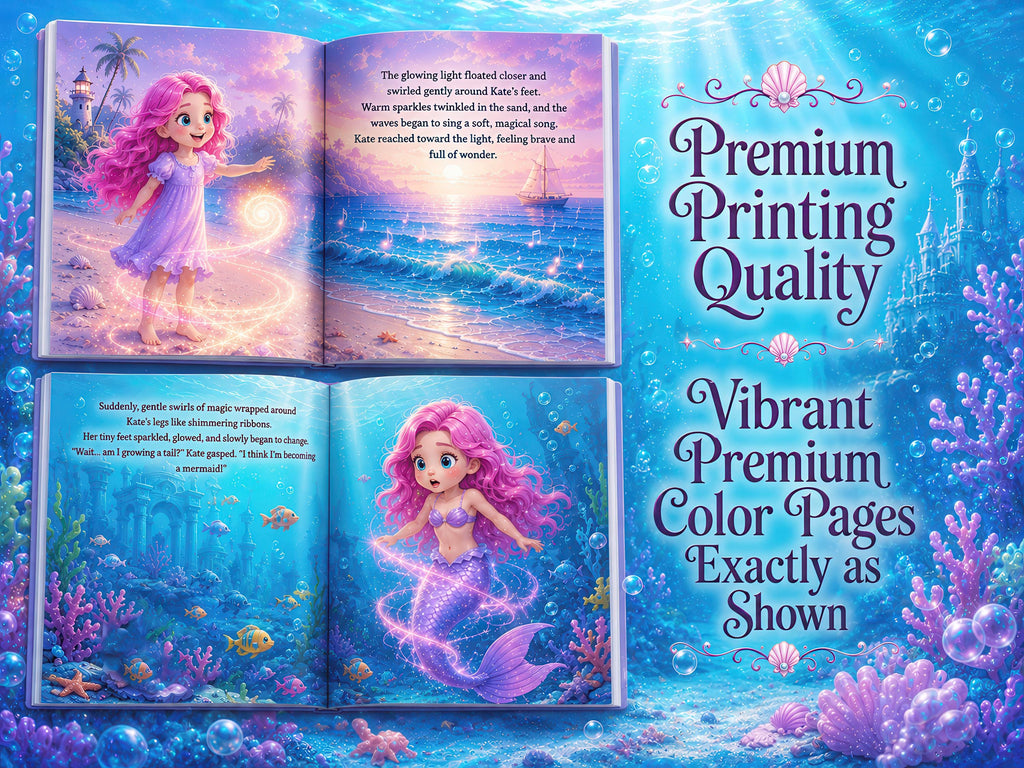 Custom Name Story Mermaid Book for Girls, Magical Ocean Adventure, Child Becomes a Mermaid, Unique Personalized Kids Gift