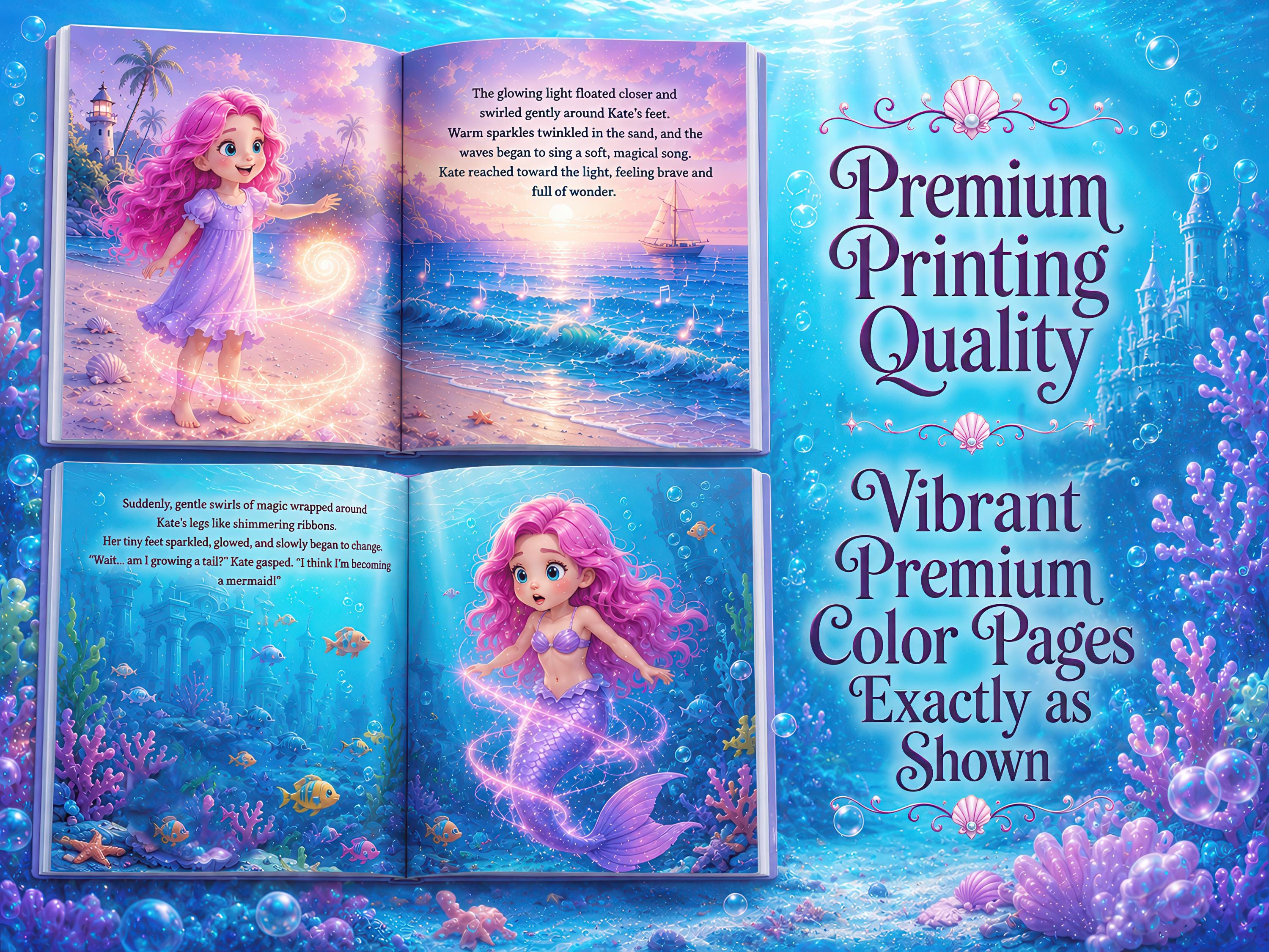 Custom Name Story Mermaid Book for Girls, Magical Ocean Adventure, Child Becomes a Mermaid, Unique Personalized Kids Gift