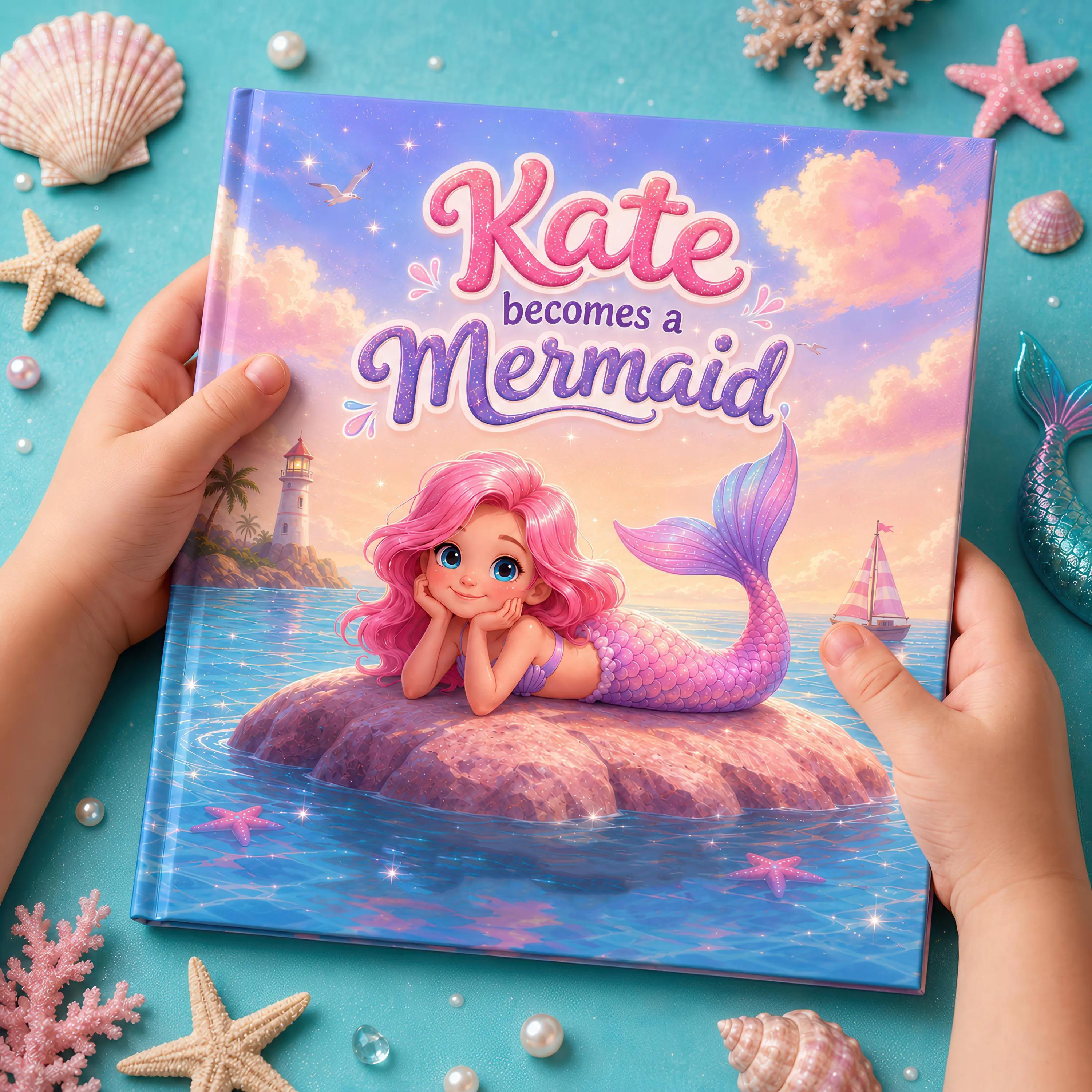 Custom Name Story Mermaid Book for Girls, Magical Ocean Adventure, Child Becomes a Mermaid, Unique Personalized Kids Gift