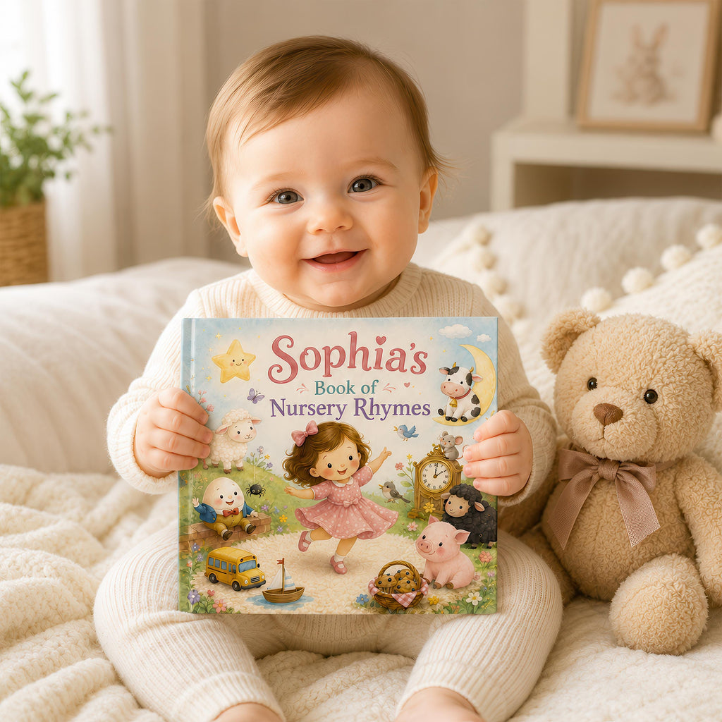 Custom Nursery Rhymes Book, Personalized Baby Keepsake, Baby Name Storybook, Baby Shower Gift for Boy or Girl, Nephew First Birthday Gift