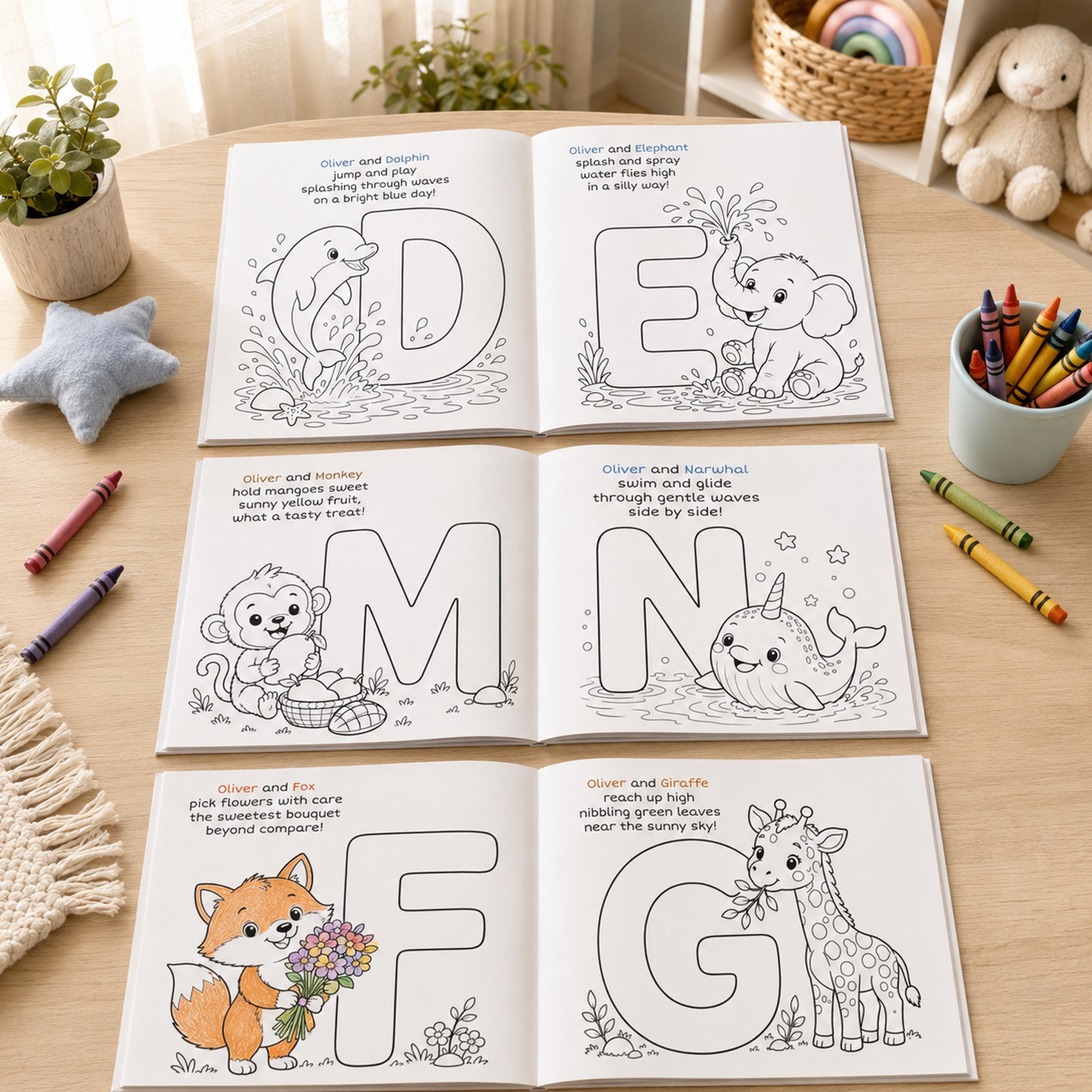 Personalized Animal Alphabet Coloring Book, Custom Toddler Coloring, Preschool Learning Activity Book, Kids Animal ABC Worksheets