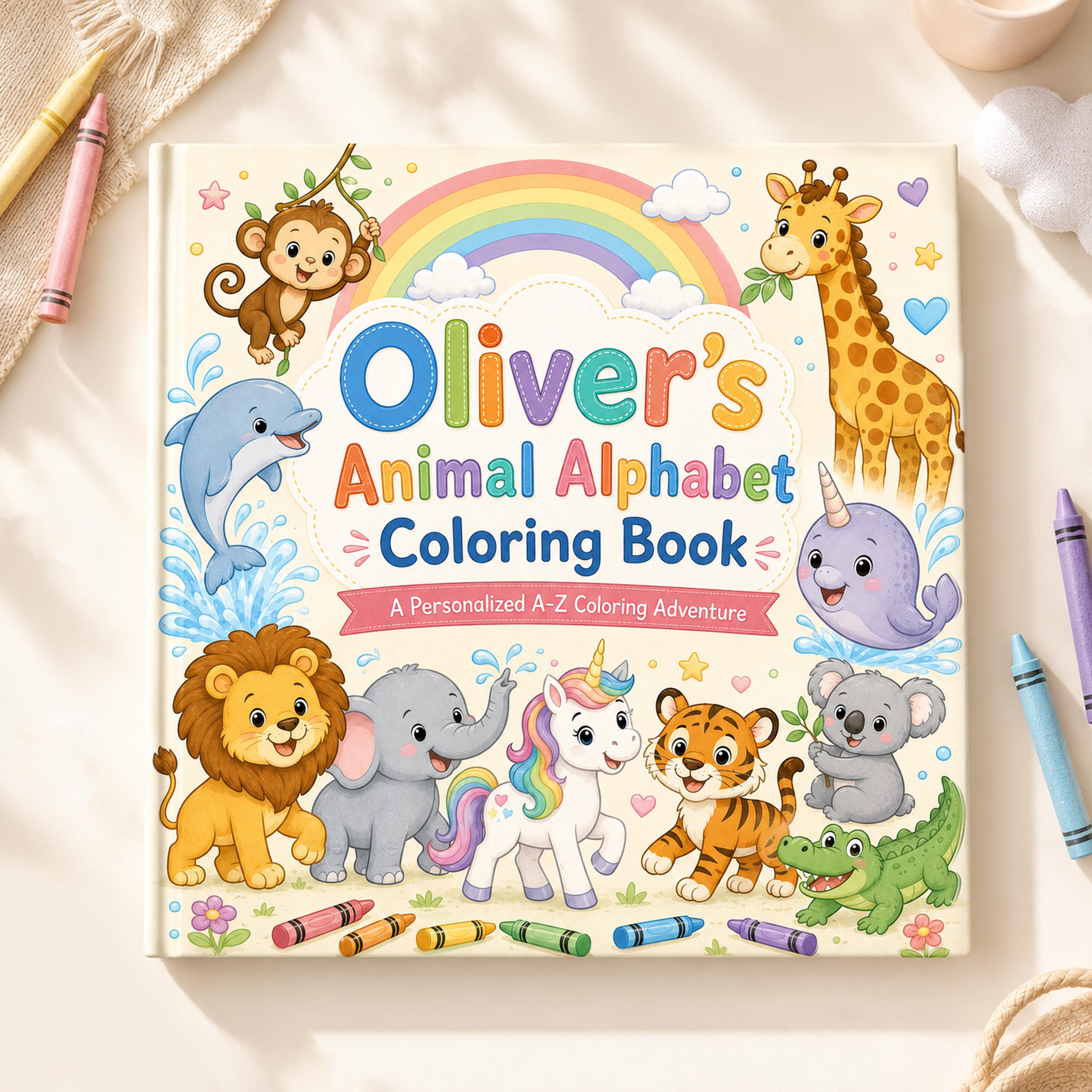Personalized Animal Alphabet Coloring Book, Custom Toddler Coloring, Preschool Learning Activity Book, Kids Animal ABC Worksheets