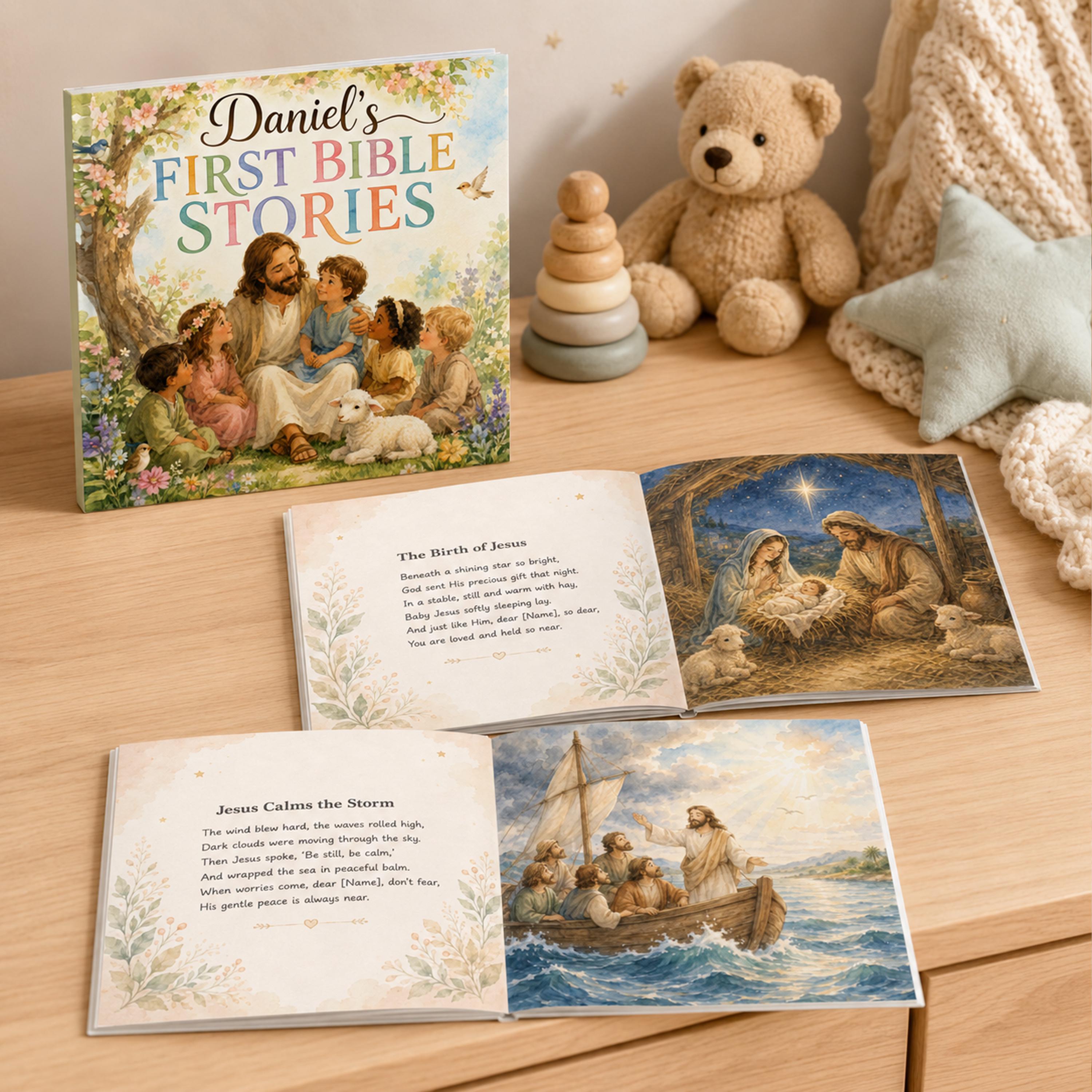 Personalized Christian Children’s Storybook, Custom First Bible Stories Book with Name, Baptism Gift for Boy Girl, Christening Keepsake Gift