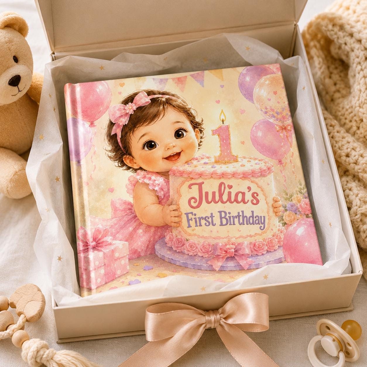 Personalized 1st Birthday Storybook, Custom Baby Book, 1 Year Old Milestone Gift for Girl Boy from Aunt Grandma