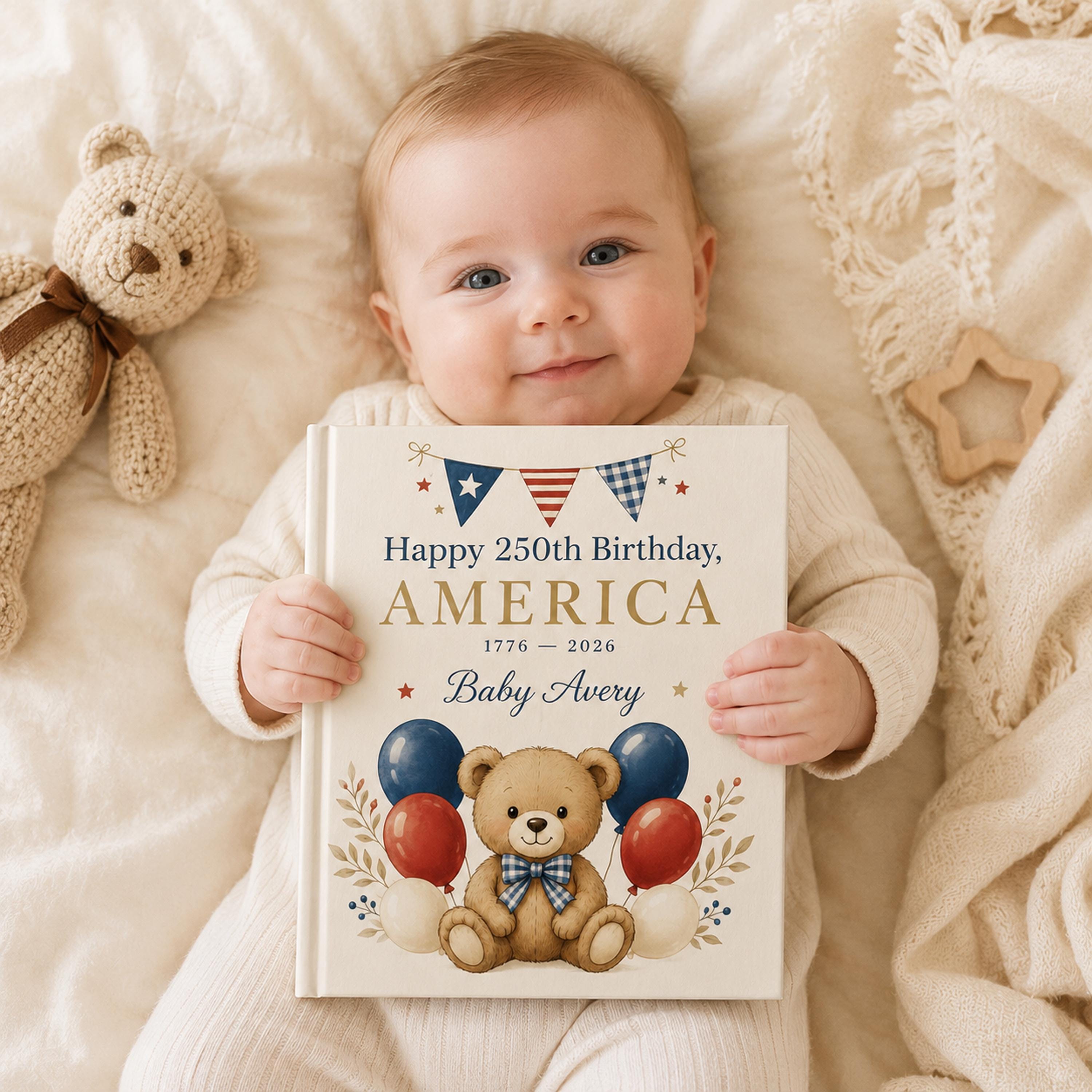 Personalized America 250th Birthday Book, Custom Baby Name Storybook, 1776 2026 Keepsake Gift, Patriotic Baby Gift