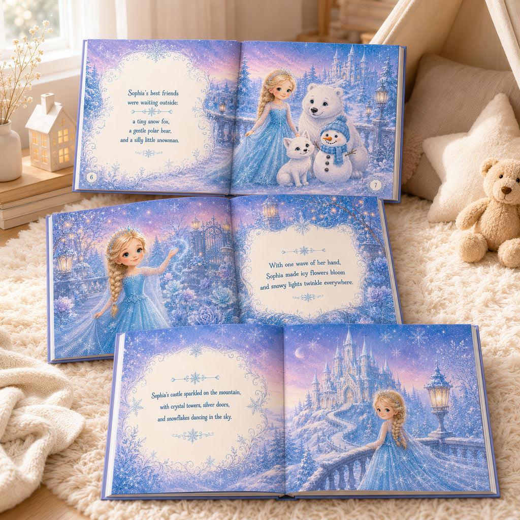Personalized Ice Princess Storybook, Custom Name Winter Fairy Tale Book, Ice Kingdom Birthday Gift for Girls, Snow Magic Adventure Book