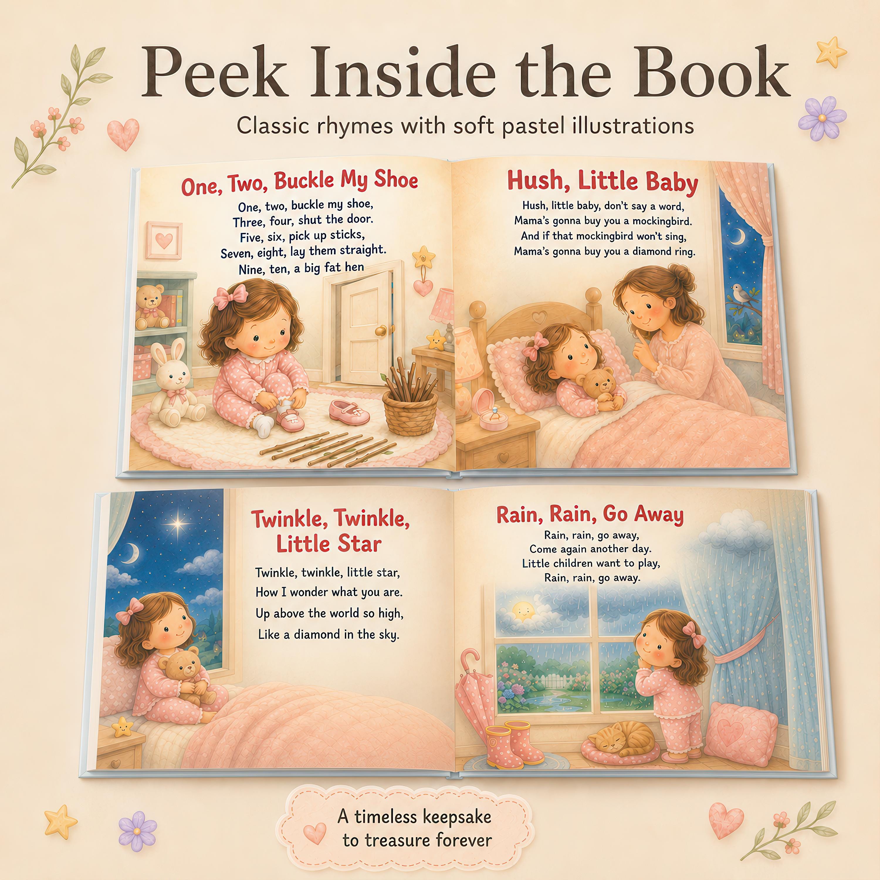 Custom Nursery Rhymes Book, Personalized Baby Keepsake, Baby Name Storybook, Baby Shower Gift for Boy or Girl, Nephew First Birthday Gift