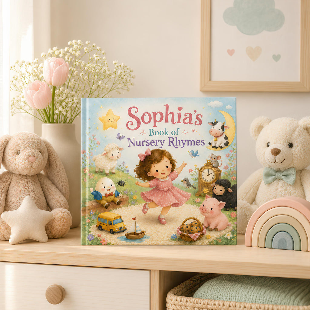 Custom Nursery Rhymes Book, Personalized Baby Keepsake, Baby Name Storybook, Baby Shower Gift for Boy or Girl, Nephew First Birthday Gift