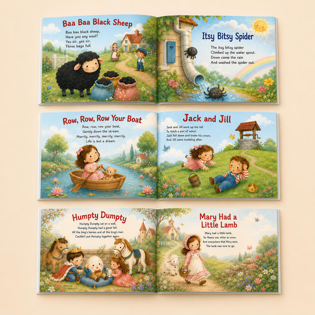 Custom Nursery Rhymes Book, Personalized Baby Keepsake, Baby Name Storybook, Baby Shower Gift for Boy or Girl, Nephew First Birthday Gift