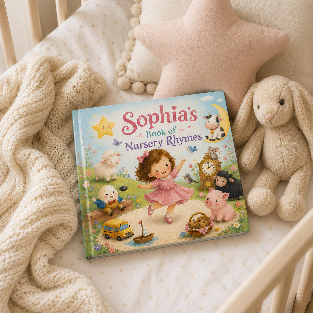 Custom Nursery Rhymes Book, Personalized Baby Keepsake, Baby Name Storybook, Baby Shower Gift for Boy or Girl, Nephew First Birthday Gift