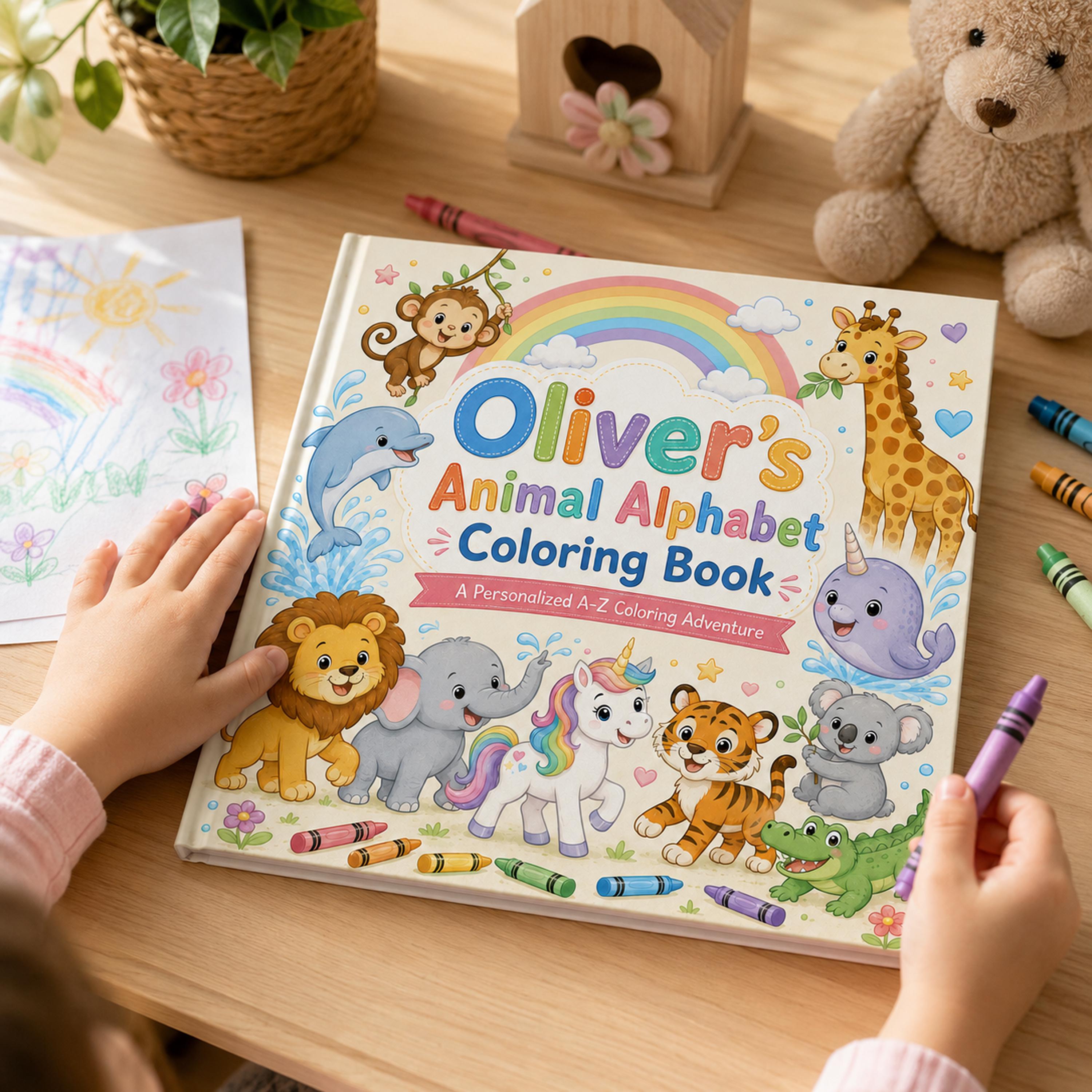 Personalized Animal Alphabet Coloring Book, Custom Toddler Coloring, Preschool Learning Activity Book, Kids Animal ABC Worksheets
