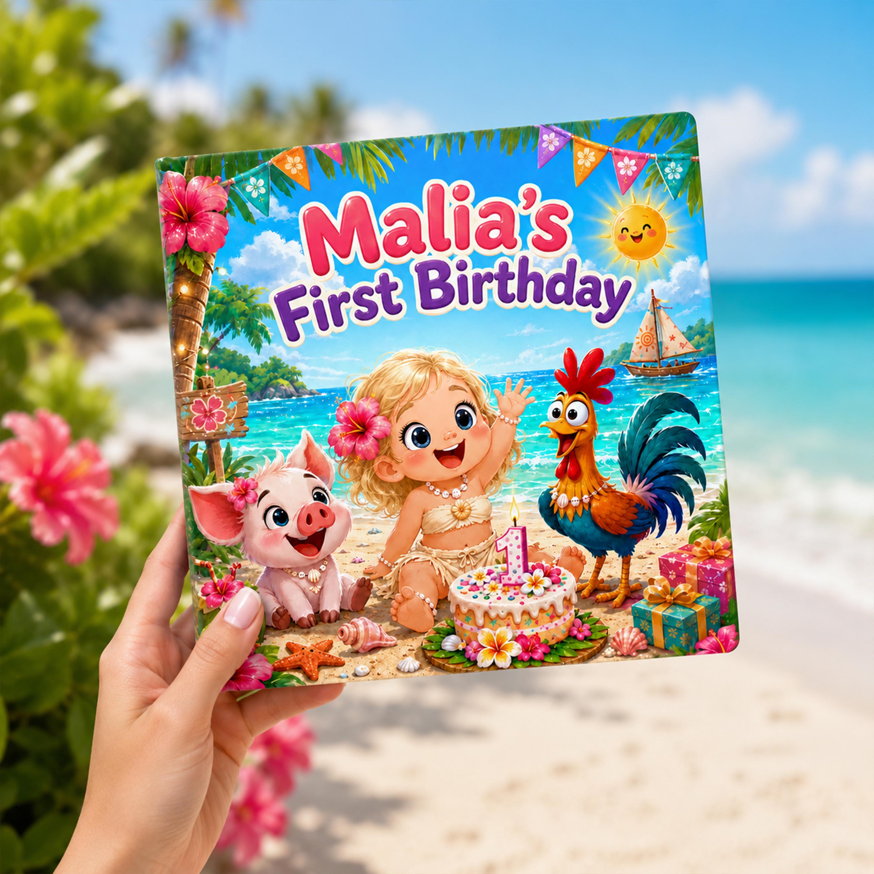 Personalized Tropical 1st Birthday Book, Custom Name One Year Old Girl Keepsake Gift, First Birthday Toddler Story, Hair Skin Options