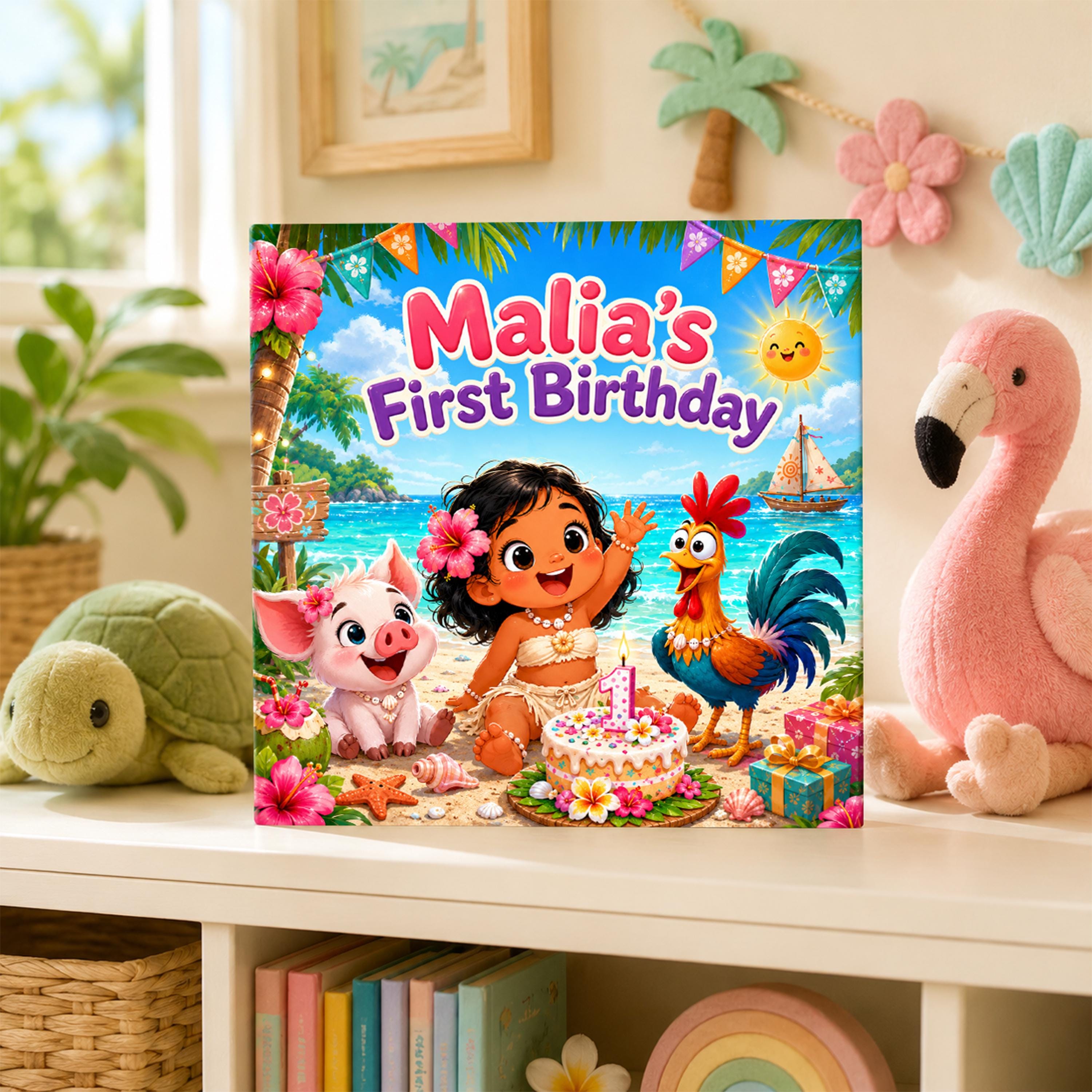 Personalized Tropical 1st Birthday Book, Custom Name One Year Old Girl Keepsake Gift, First Birthday Toddler Story, Hair Skin Options