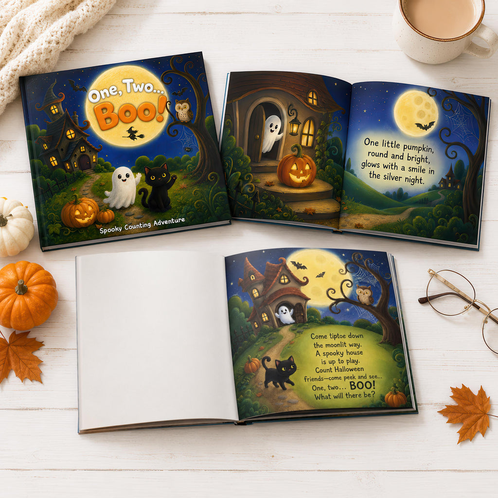 Personalized One, Two Boo Halloween Counting Book, Custom Name Spooky Story Book for Kids, Pumpkin Ghost Cat Toddler Gift