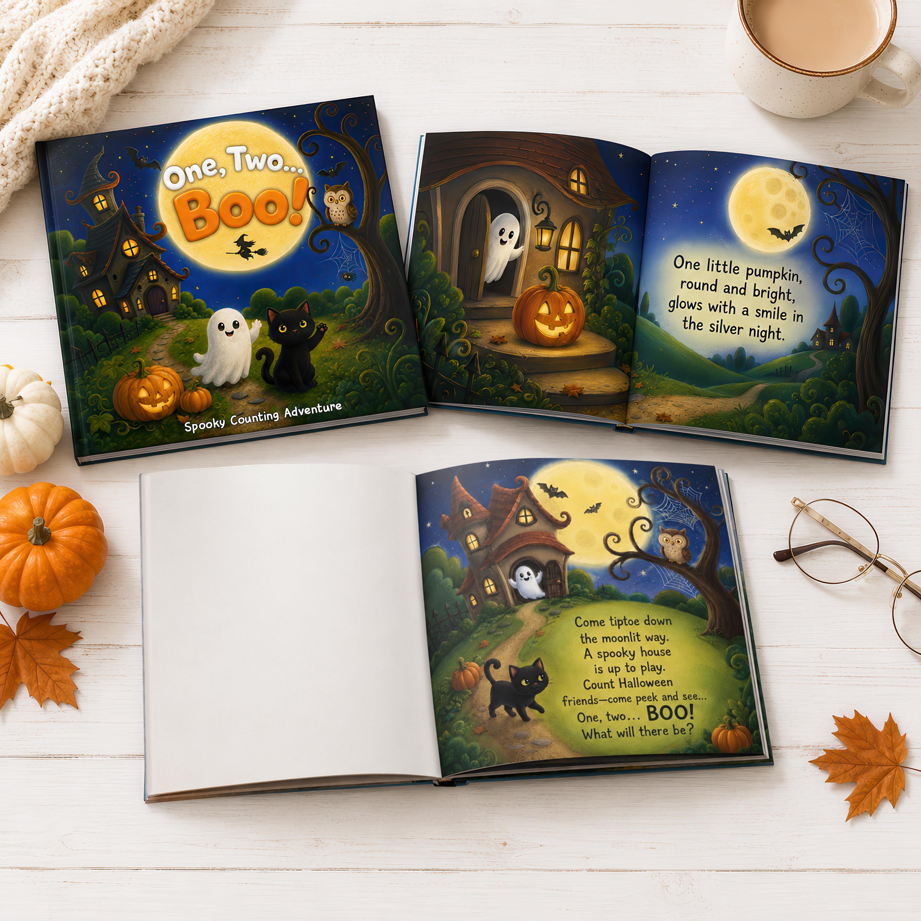 Personalized One, Two Boo Halloween Counting Book, Custom Name Spooky Story Book for Kids, Pumpkin Ghost Cat Toddler Gift