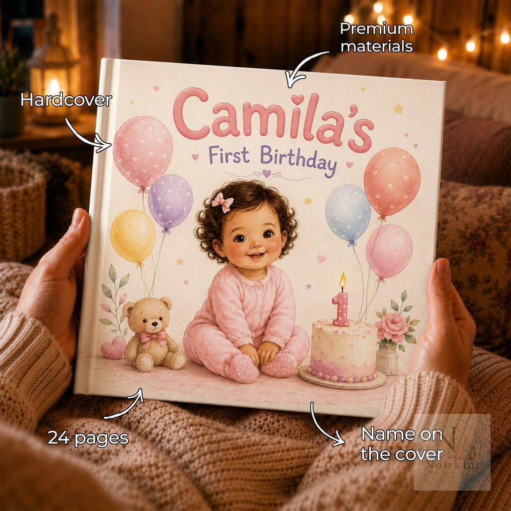 Personalized First Birthday Book With Baby's Name and Face