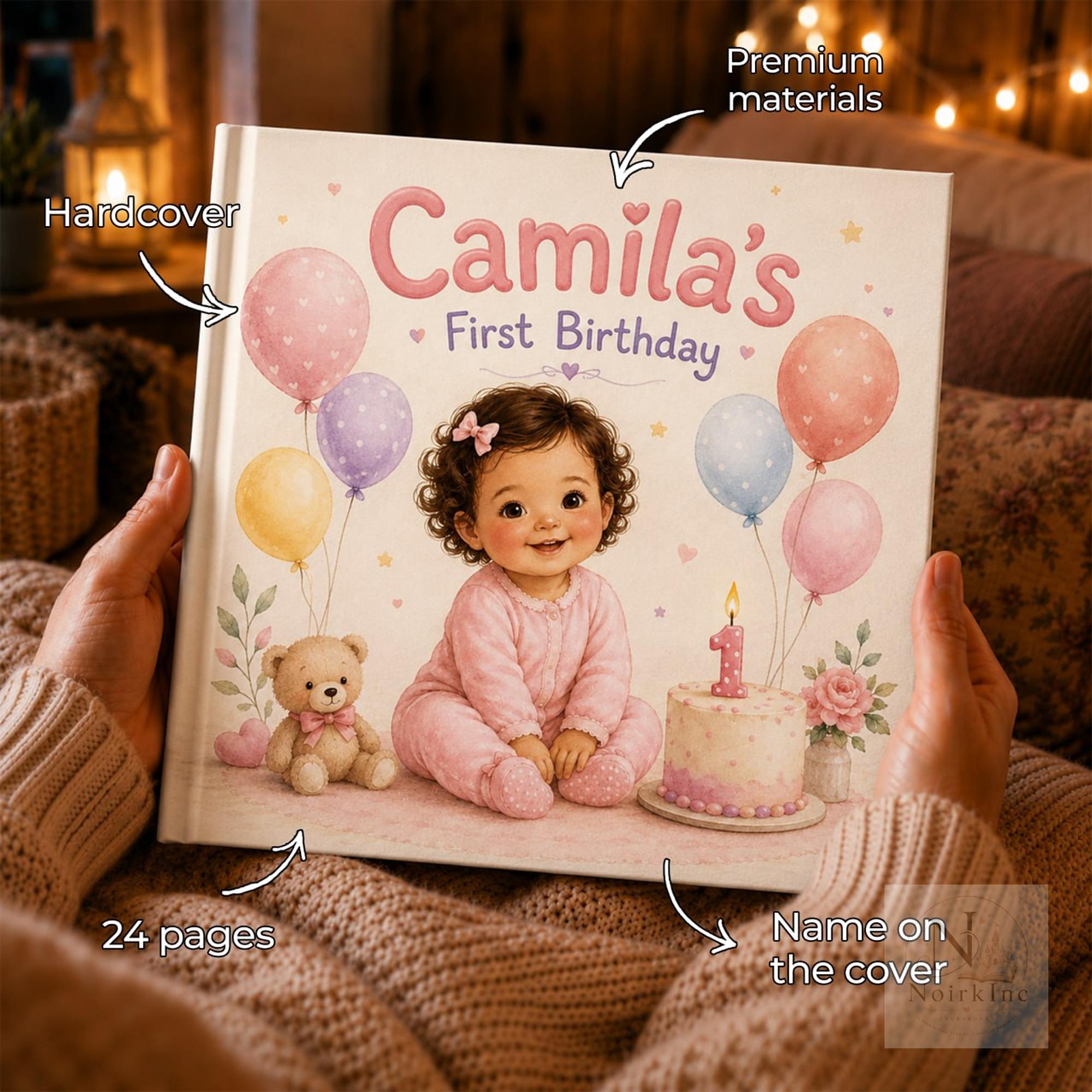 Personalized First Birthday Book With Baby's Name and Face