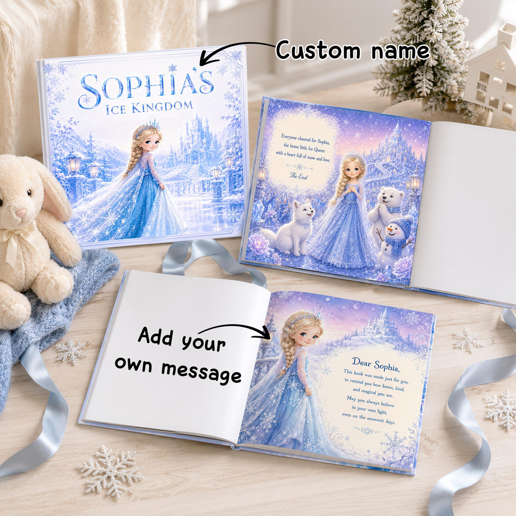 Personalized Ice Princess Storybook, Custom Name Winter Fairy Tale Book, Ice Kingdom Birthday Gift for Girls, Snow Magic Adventure Book