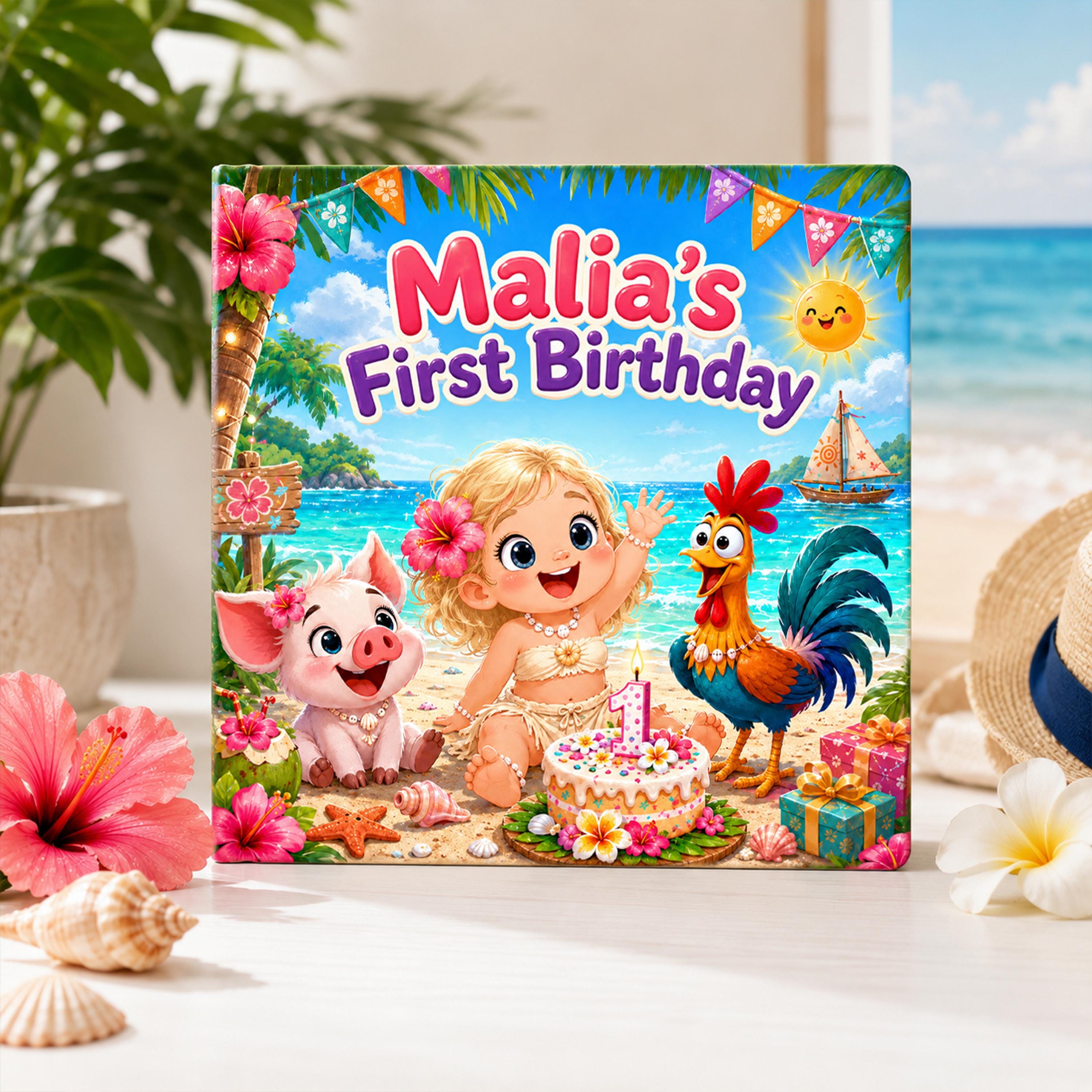 Personalized Tropical 1st Birthday Book, Custom Name One Year Old Girl Keepsake Gift, First Birthday Toddler Story, Hair Skin Options