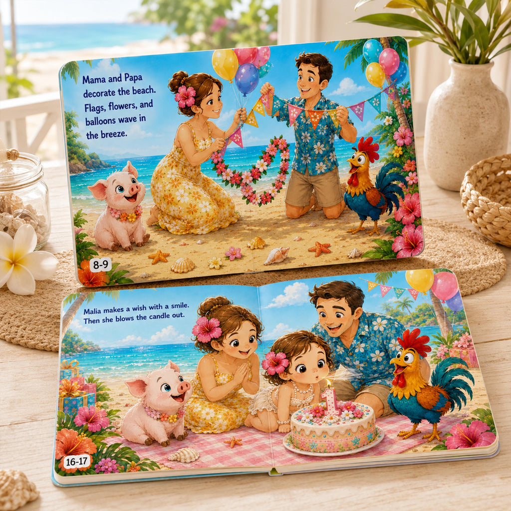 Personalized Tropical 1st Birthday Book, Custom Name One Year Old Girl Keepsake Gift, First Birthday Toddler Story, Hair Skin Options