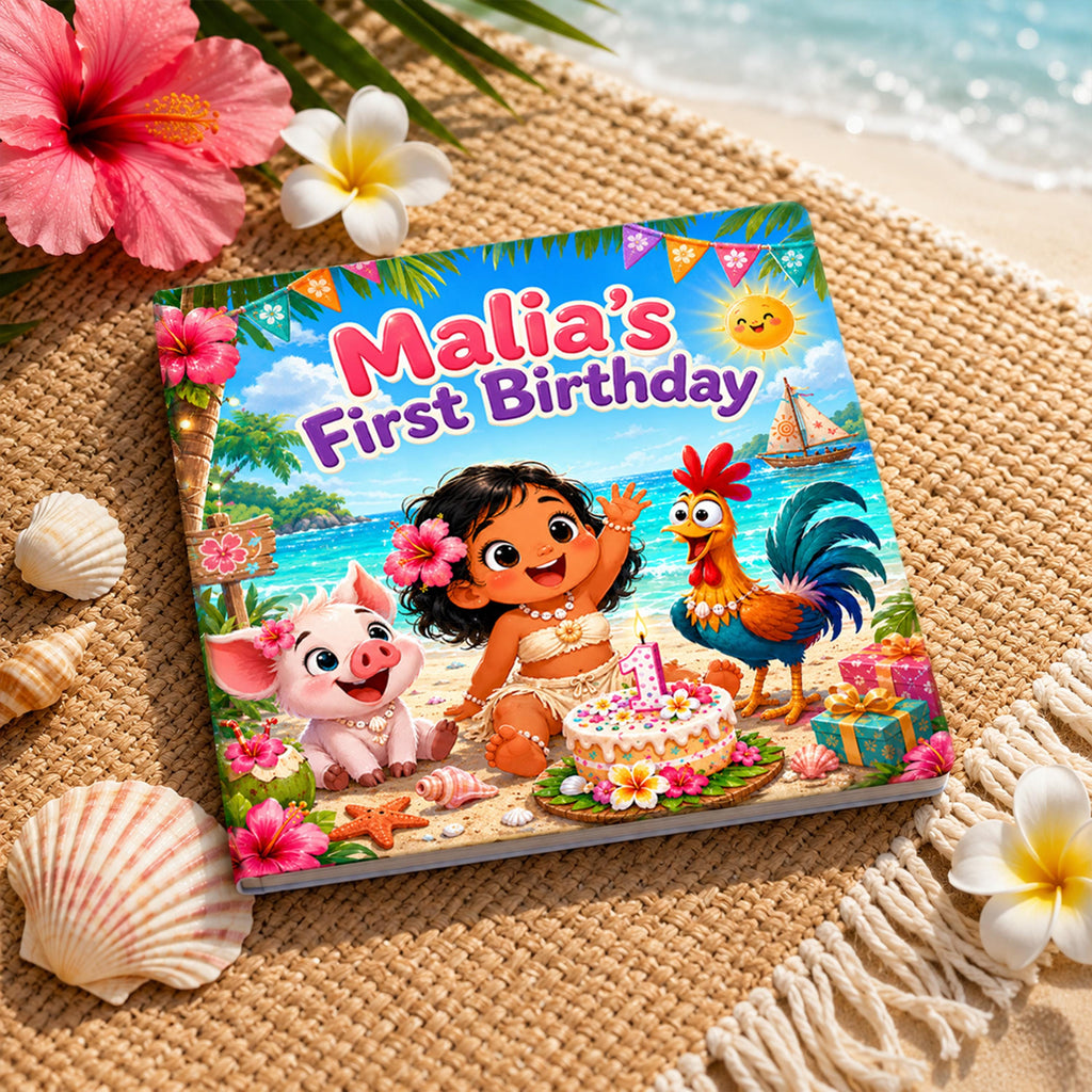 Personalized Tropical 1st Birthday Book, Custom Name One Year Old Girl Keepsake Gift, First Birthday Toddler Story, Hair Skin Options