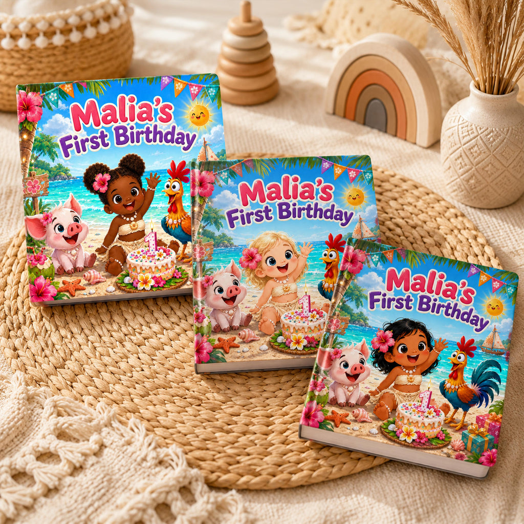 Personalized Tropical 1st Birthday Book, Custom Name One Year Old Girl Keepsake Gift, First Birthday Toddler Story, Hair Skin Options