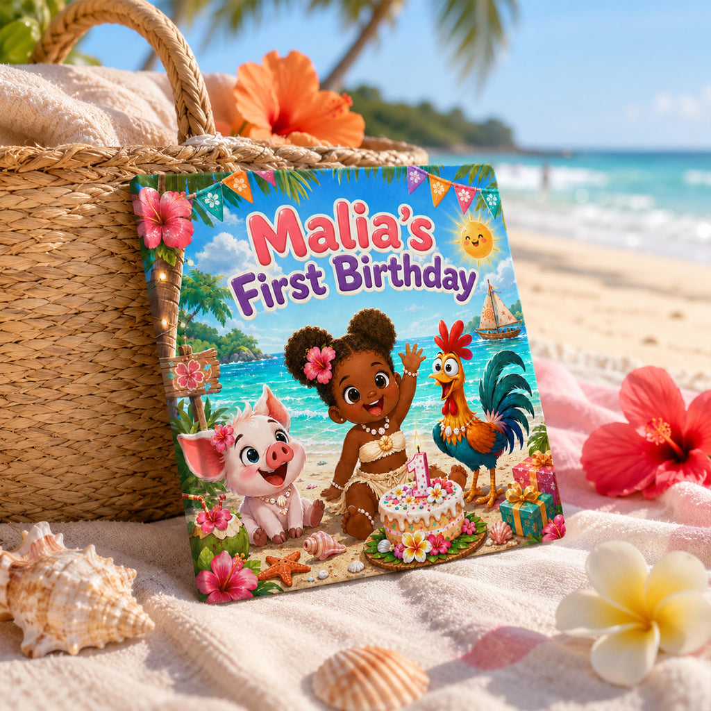 Personalized Tropical 1st Birthday Book, Custom Name One Year Old Girl Keepsake Gift, First Birthday Toddler Story, Hair Skin Options