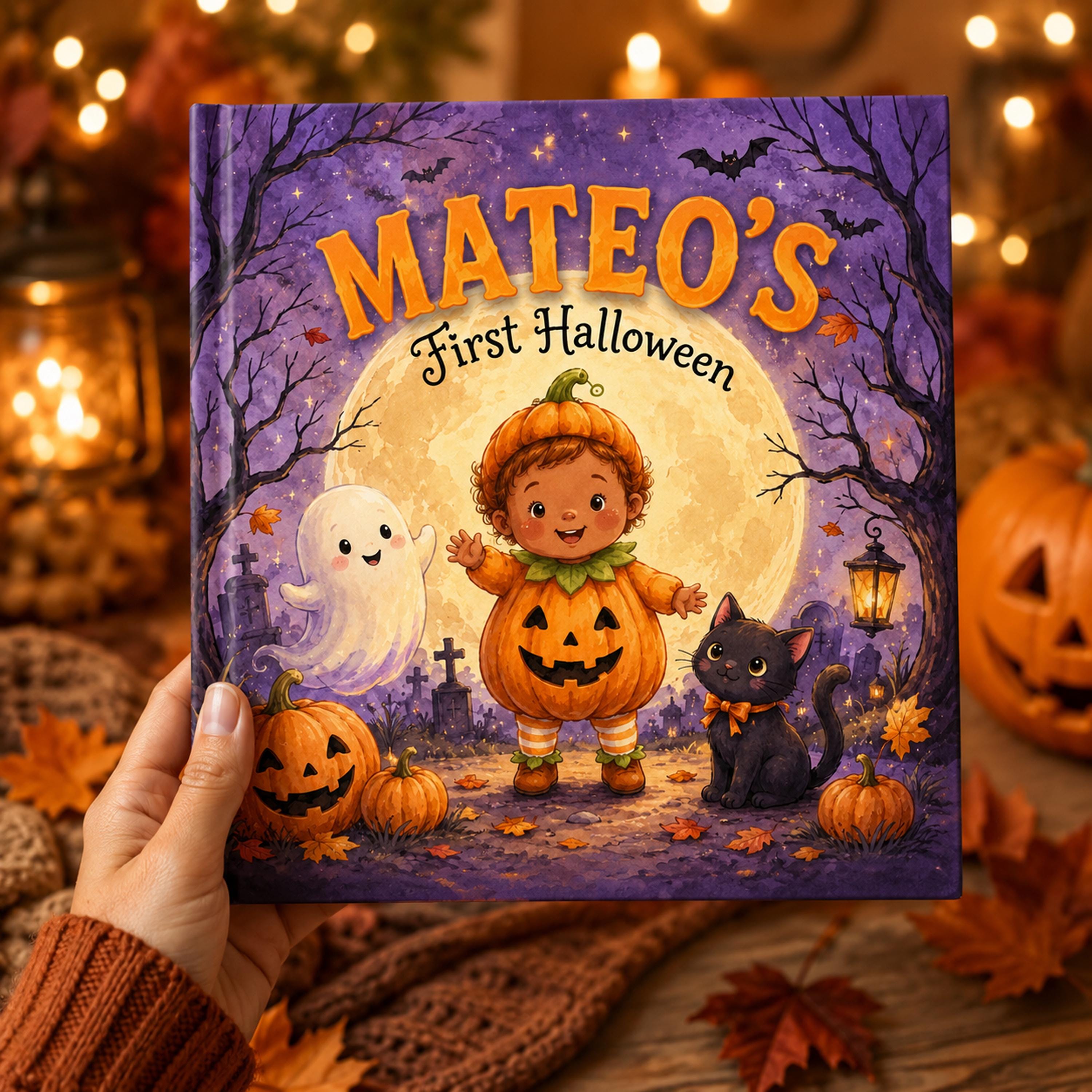 Personalized First Halloween Storybook, Custom Name 1st Halloween Gift for Baby Girl or Boy, Newborn Toddler Trick or Treat Keepsake