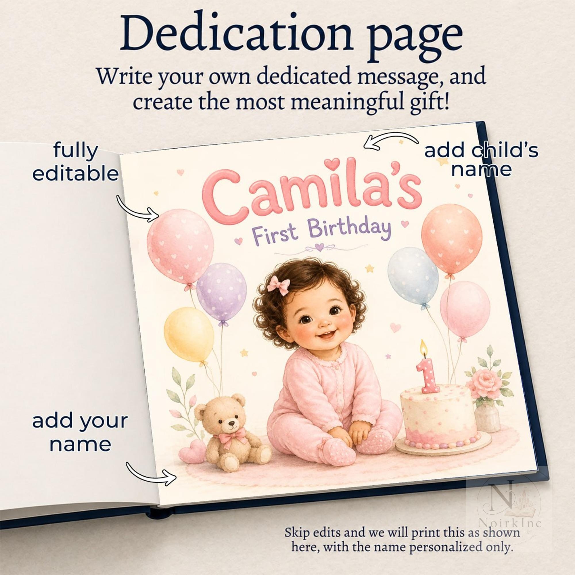Personalized First Birthday Book With Baby's Name and Face