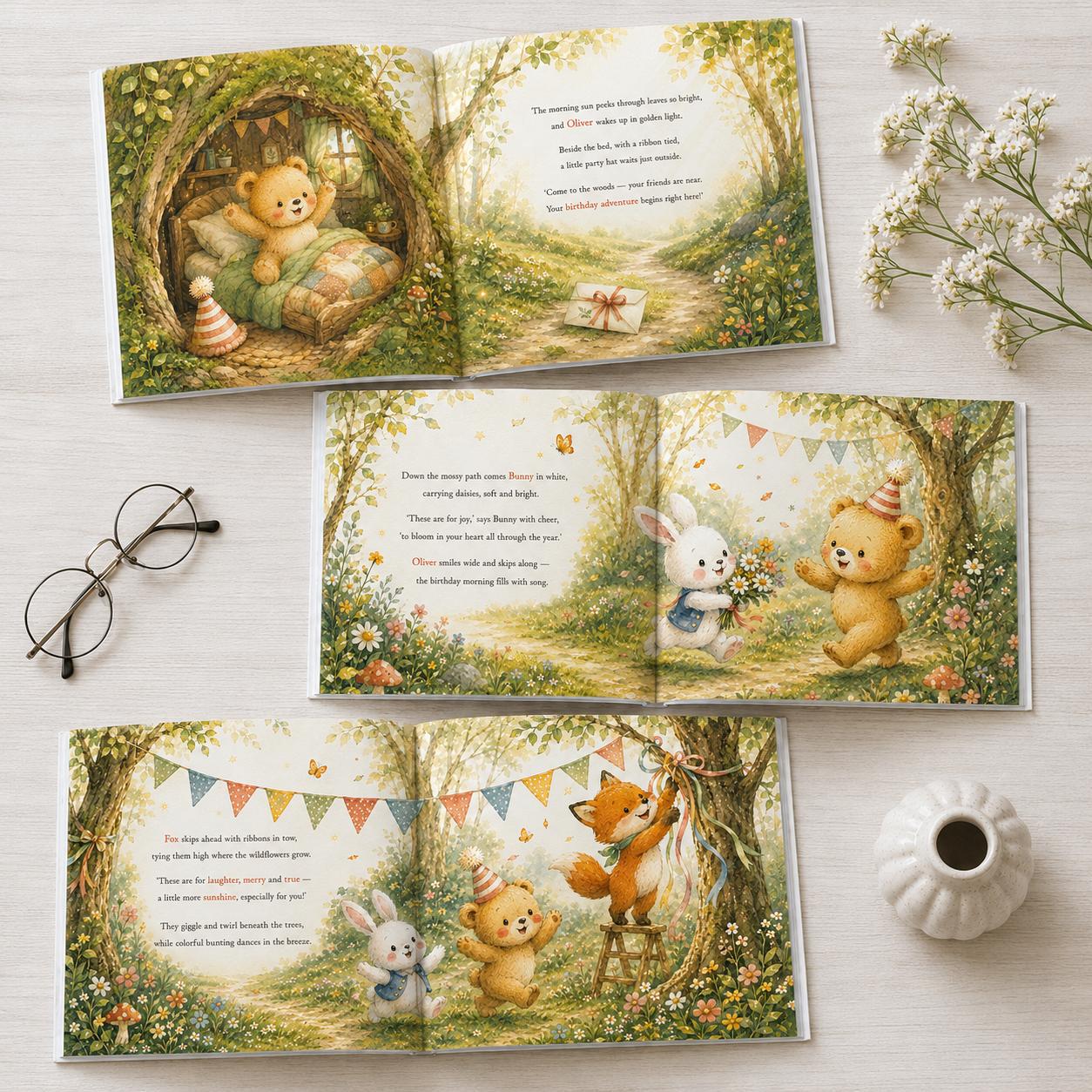 Personalized Birthday Book for Kids, Woodland Keepsake Gift