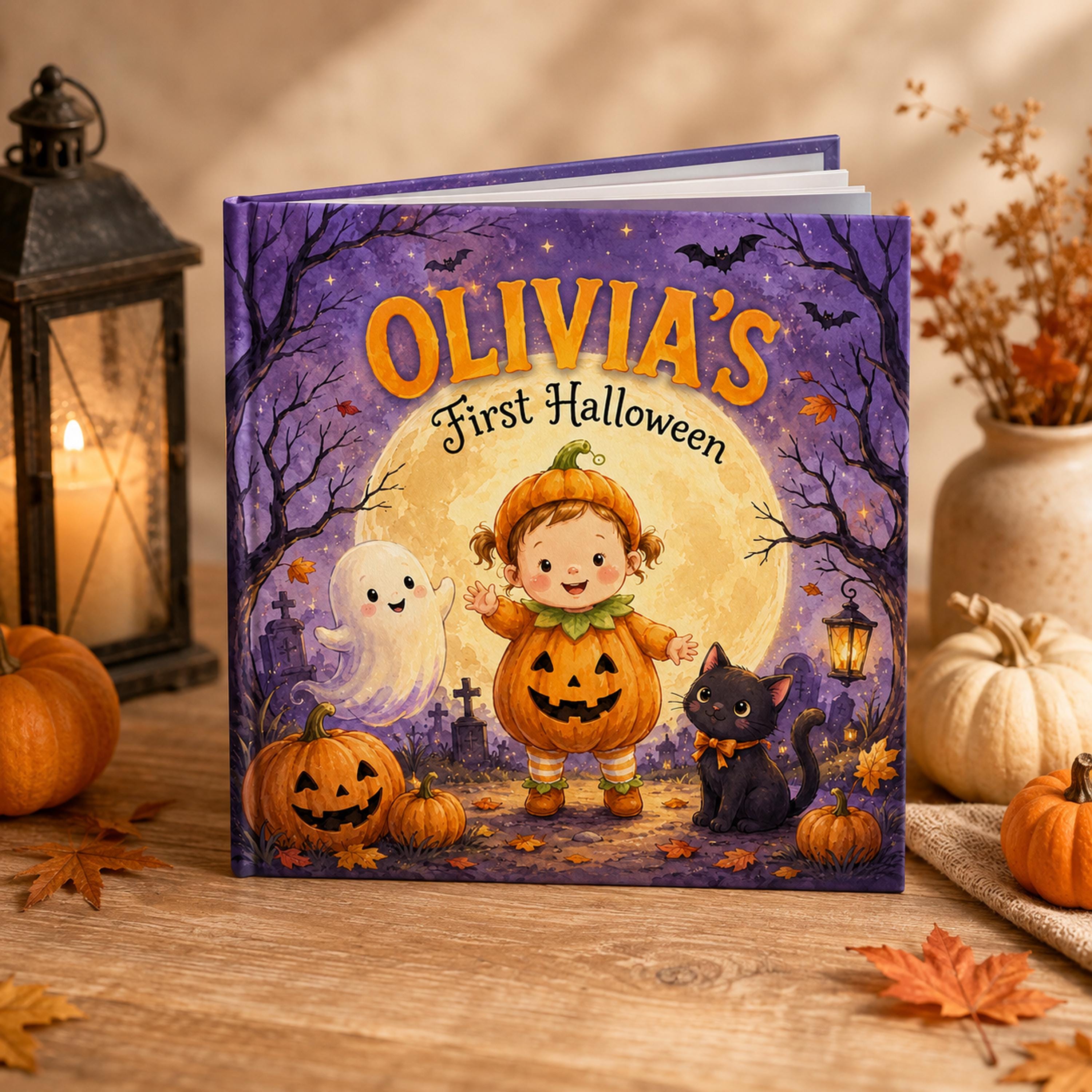 Personalized First Halloween Storybook, Custom Name 1st Halloween Gift for Baby Girl or Boy, Newborn Toddler Trick or Treat Keepsake